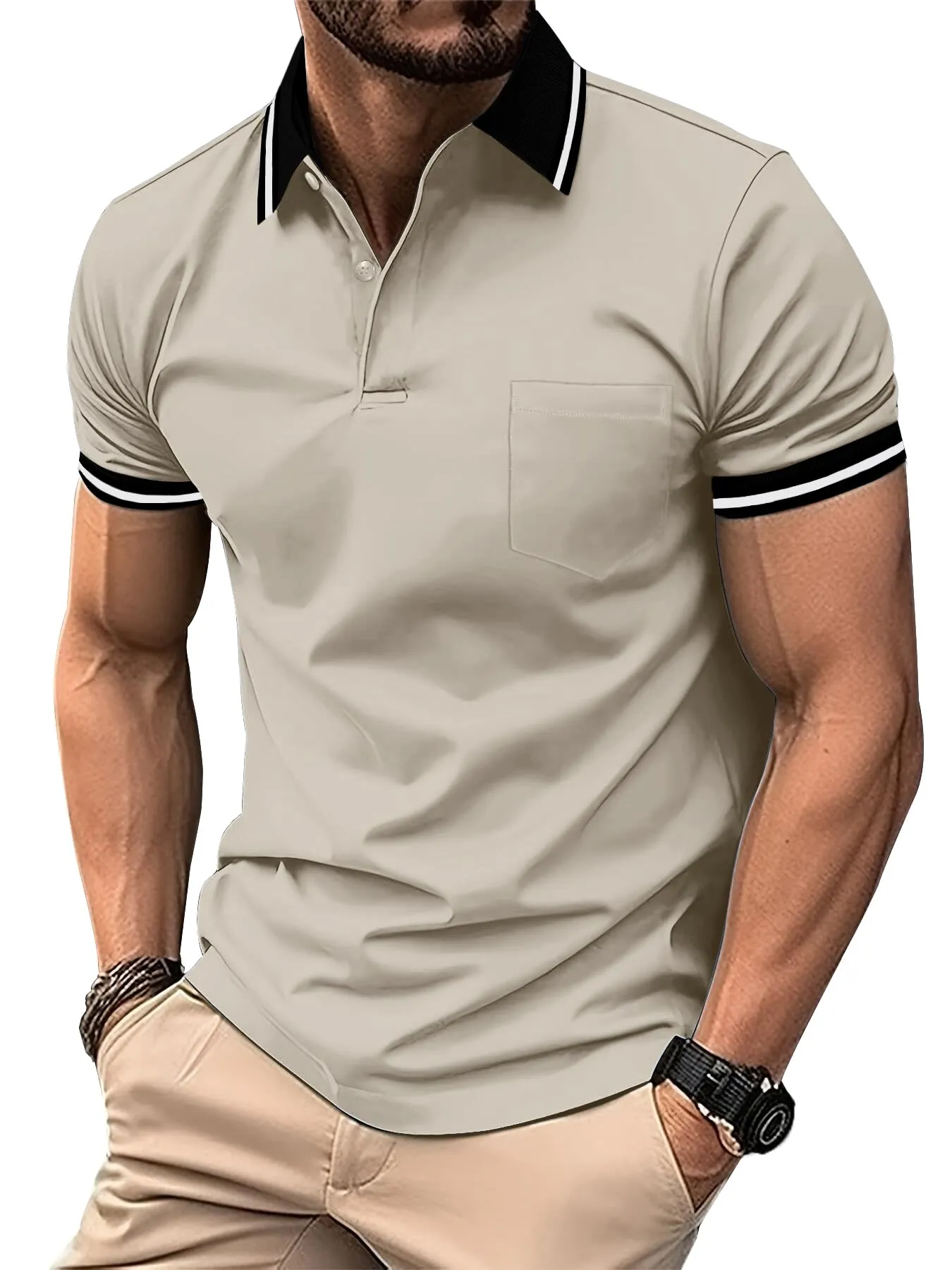 ZITY Polo Uomo Manica Corta Traspirante Beige 3XL - immagine 1