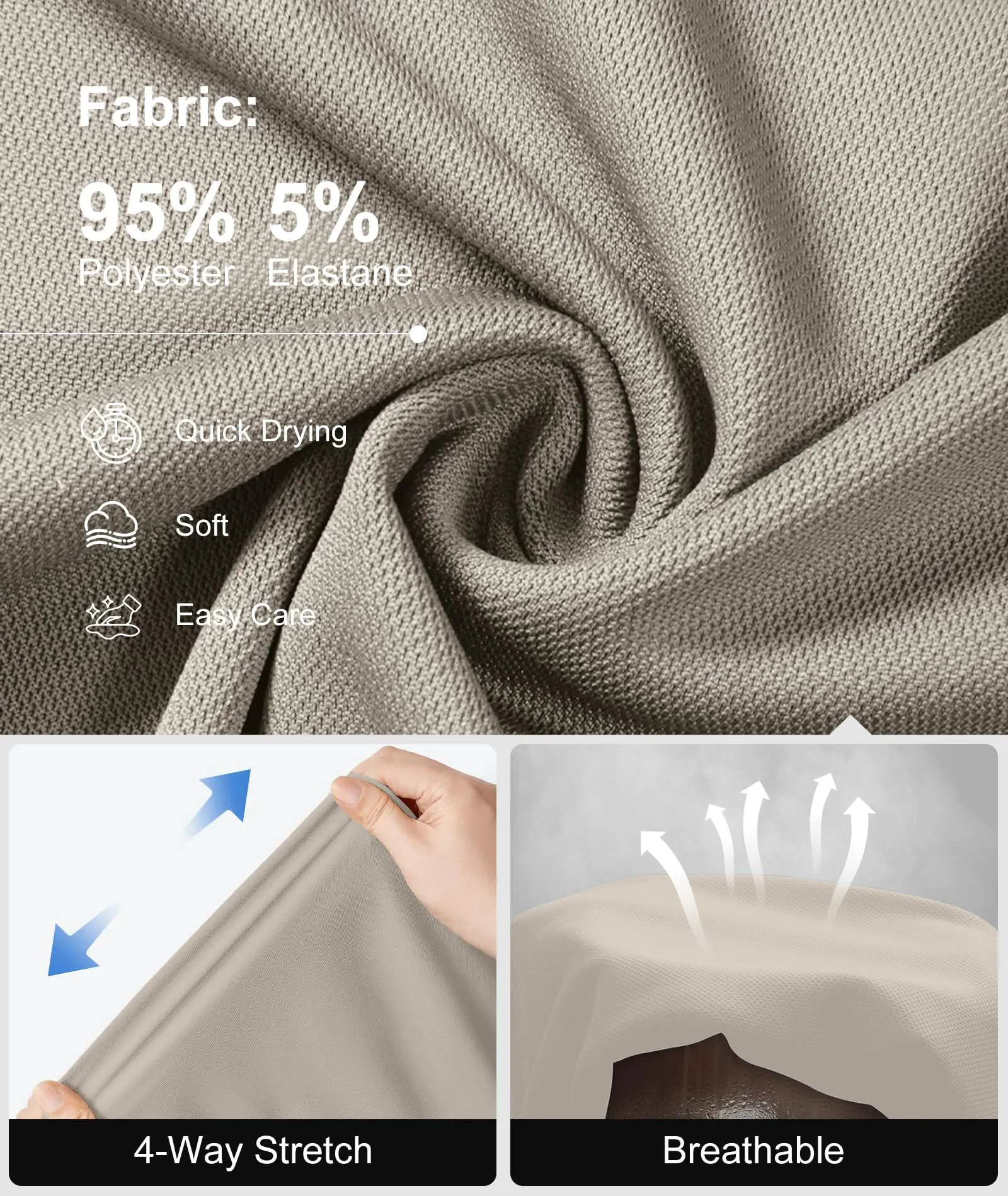 ZITY Polo Uomo Manica Corta Traspirante Beige 3XL - immagine 5
