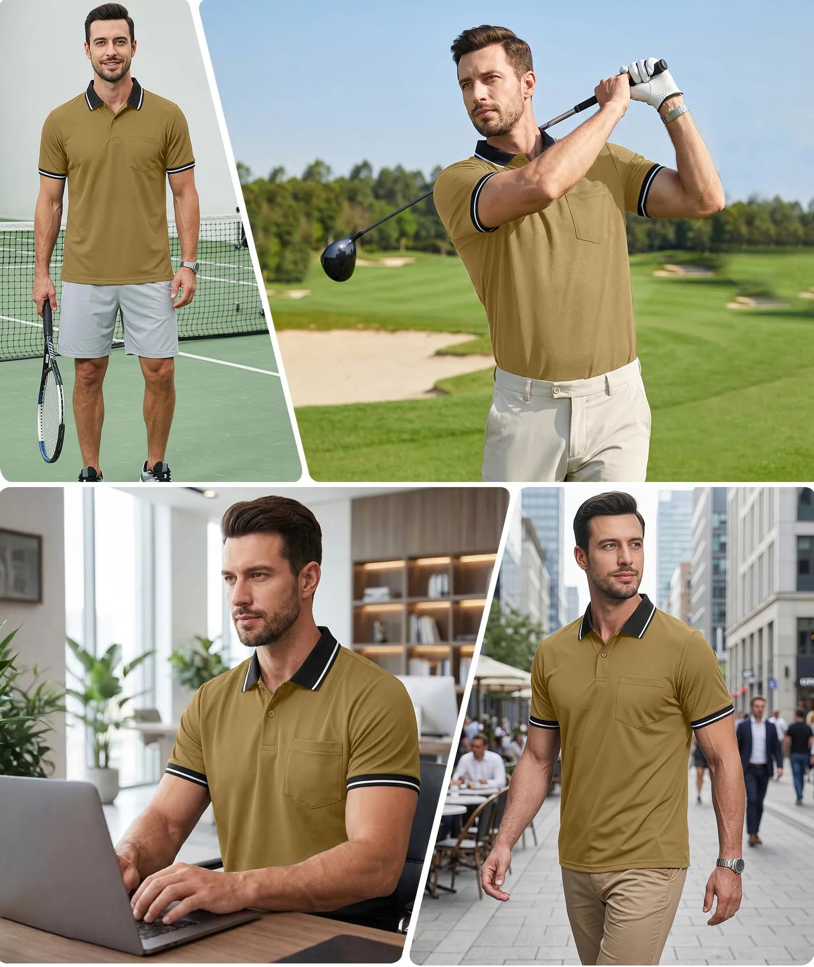 ZITY Polo Uomo Manica Corta Traspirante Kaki L - immagine 2