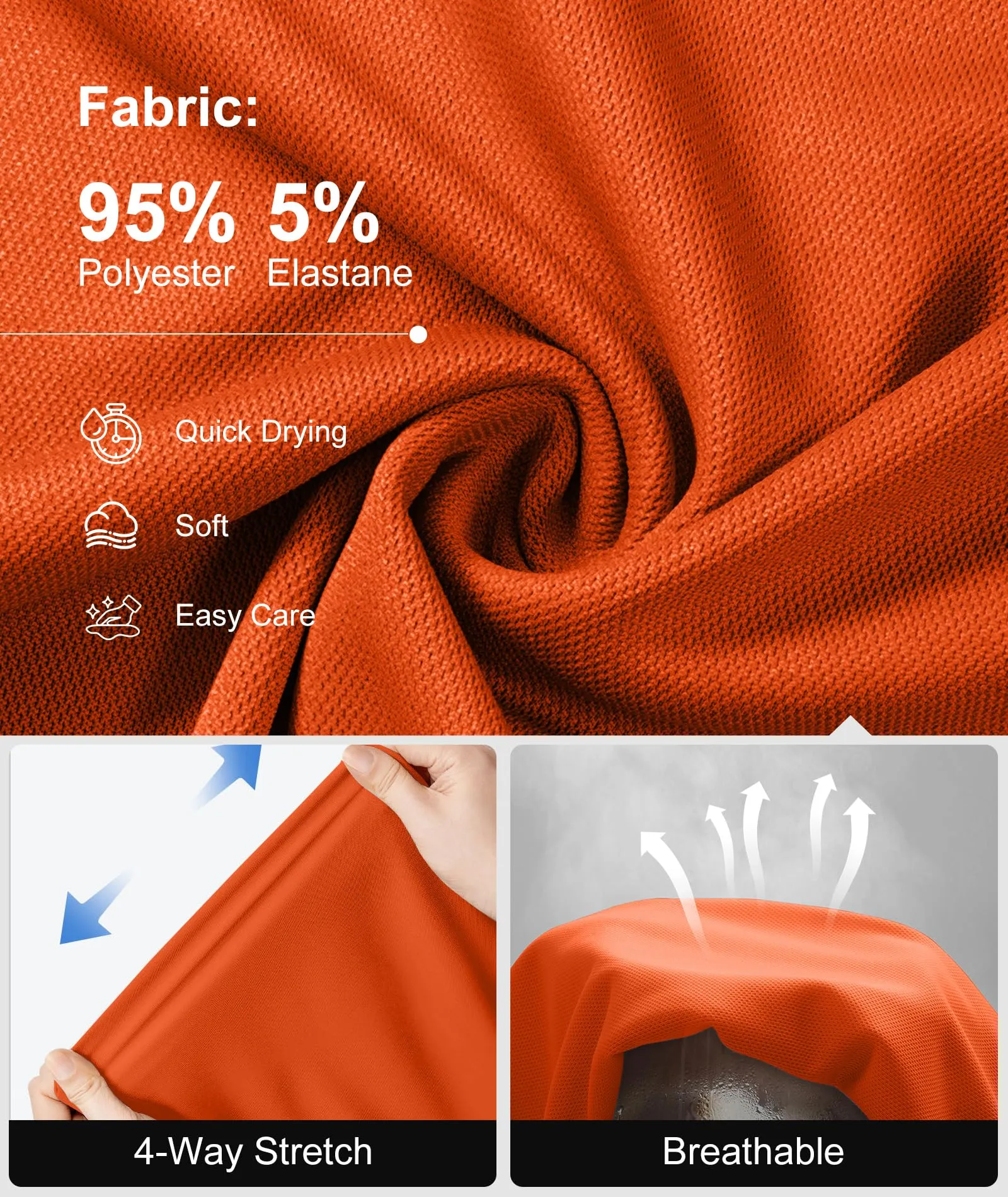 ZITY Polo Uomo Manica Corta Traspirante Arancione XXL - immagine 5