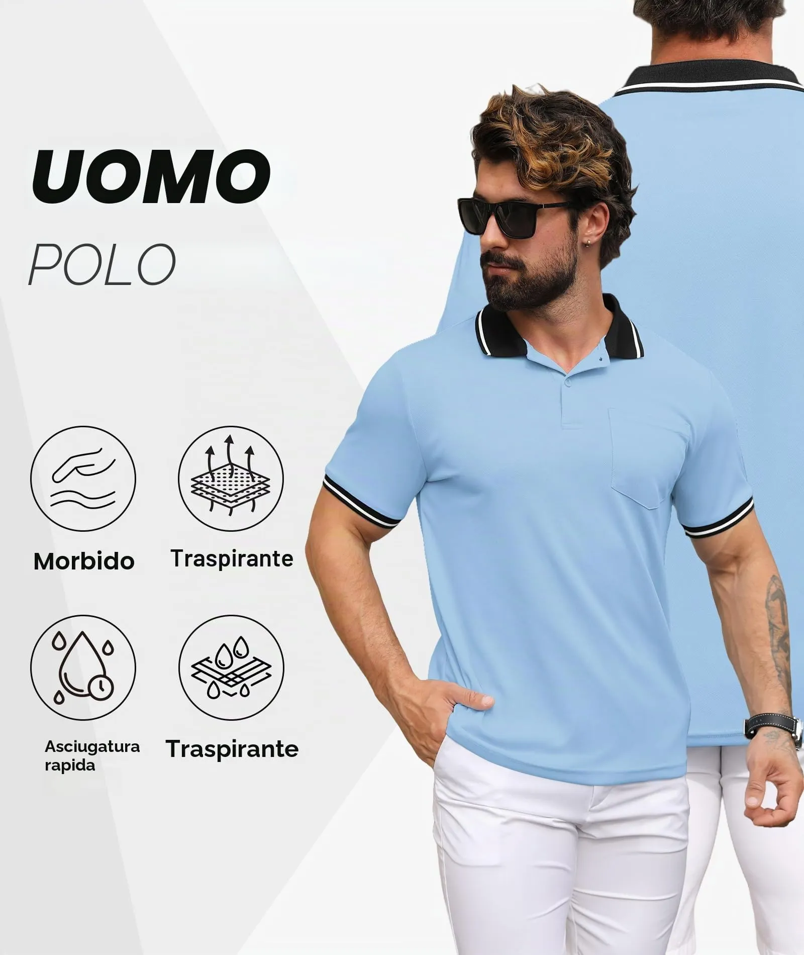 ZITY Polo Uomo Manica Corta Traspirante Blu Luna XXL - immagine 3