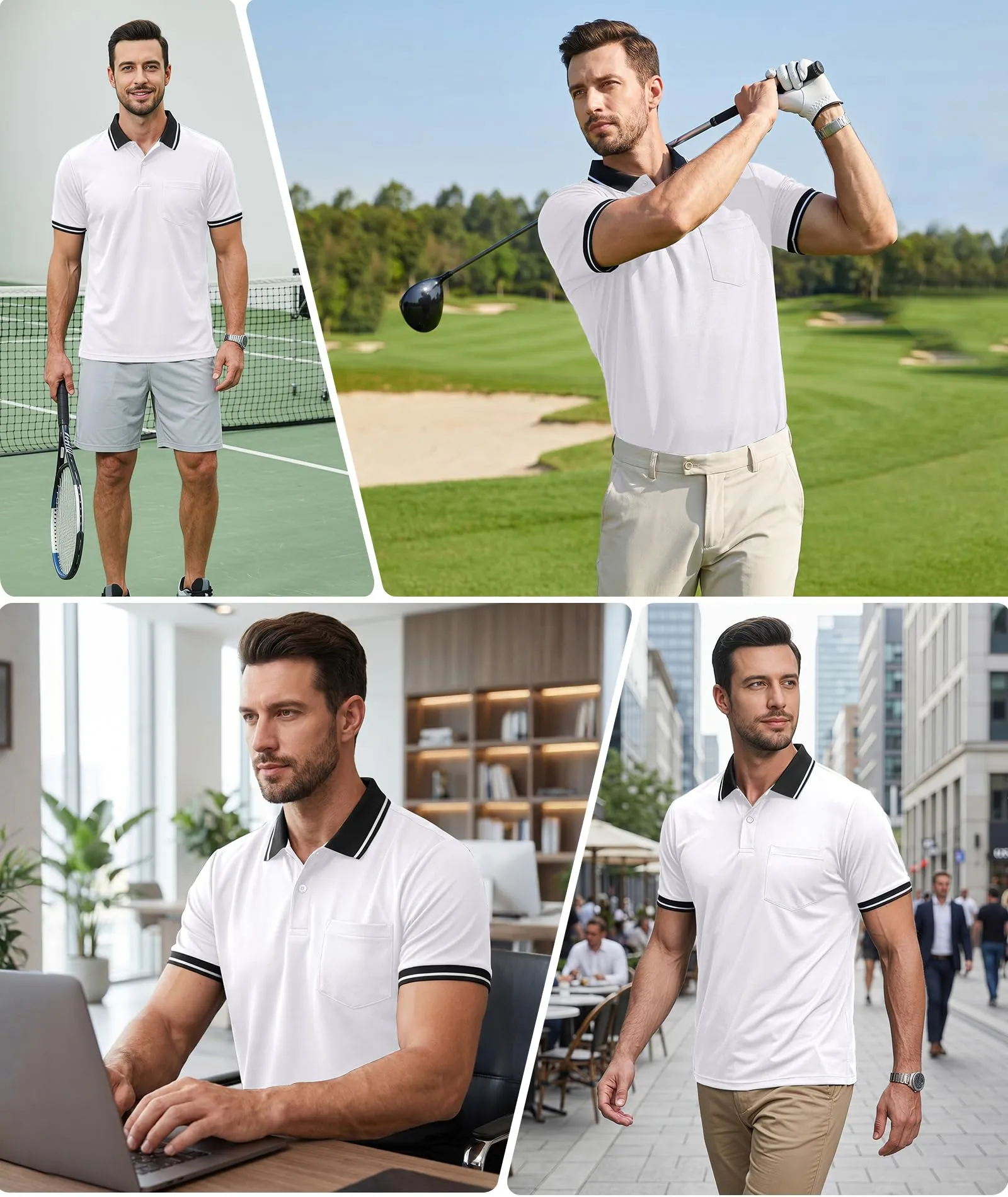 ZITY Polo Uomo Manica Corta Traspirante Bianco XXL - immagine 2