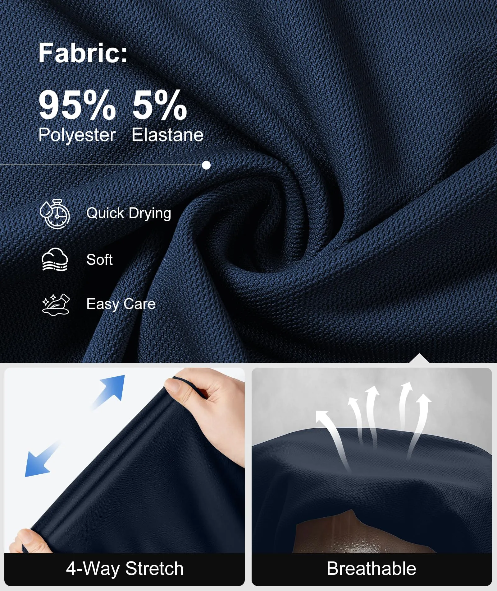 ZITY Polo Uomo Manica Corta Traspirante Blu Navy XL - immagine 5