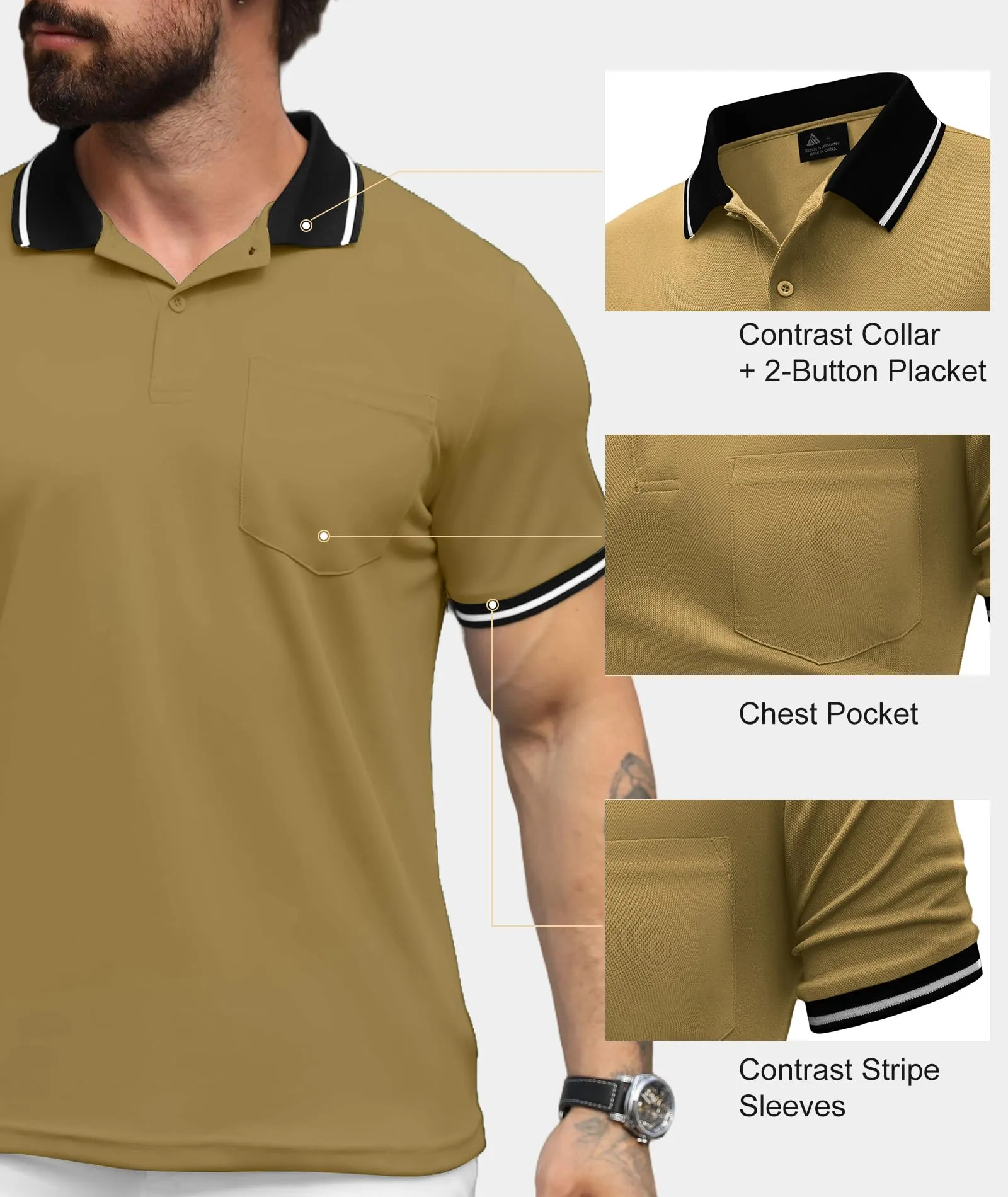 ZITY Polo Uomo Manica Corta Traspirante Kaki XXL - immagine 4