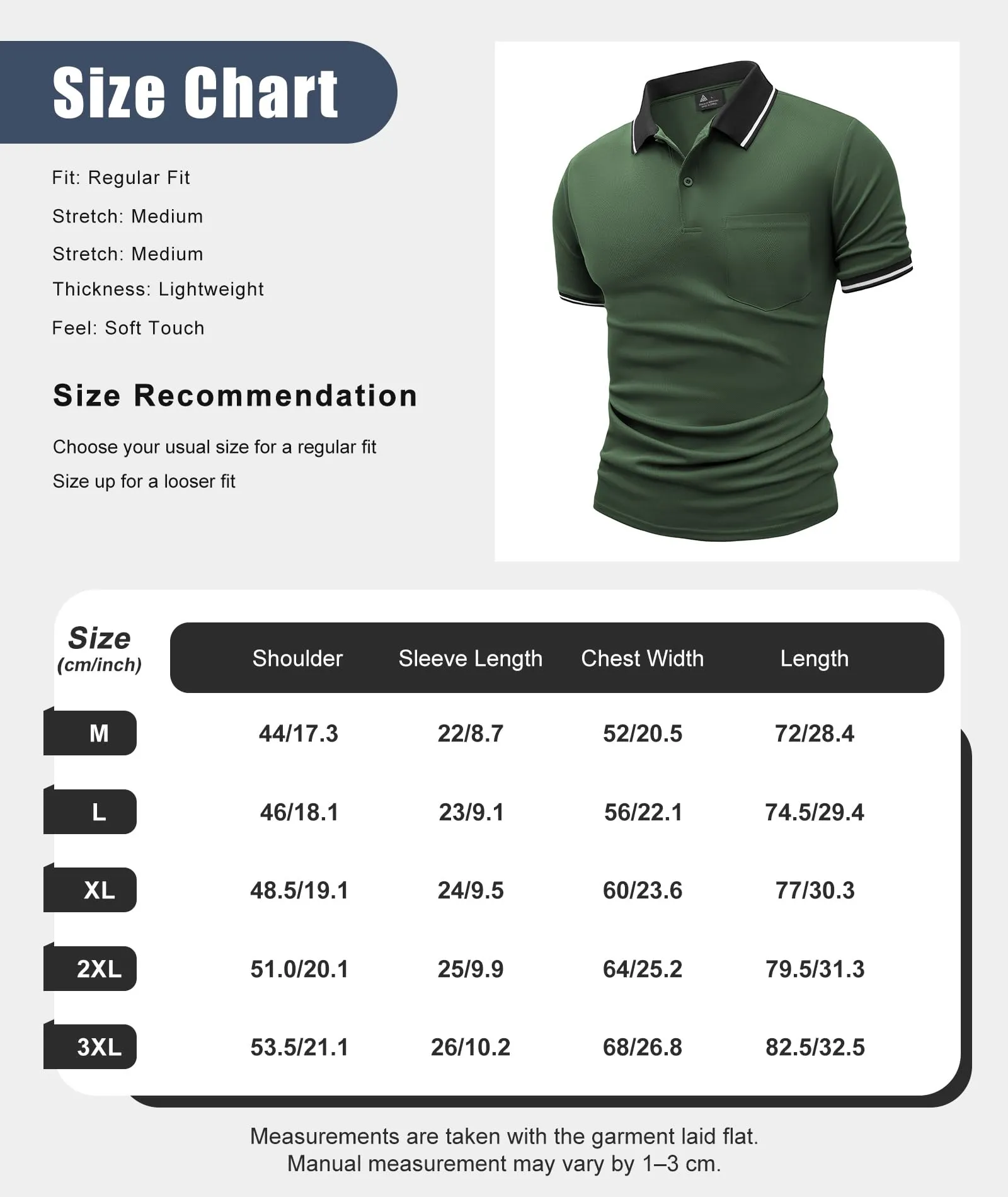 ZITY Polo Uomo Manica Corta Traspirante Verde Militare XXL - immagine 6