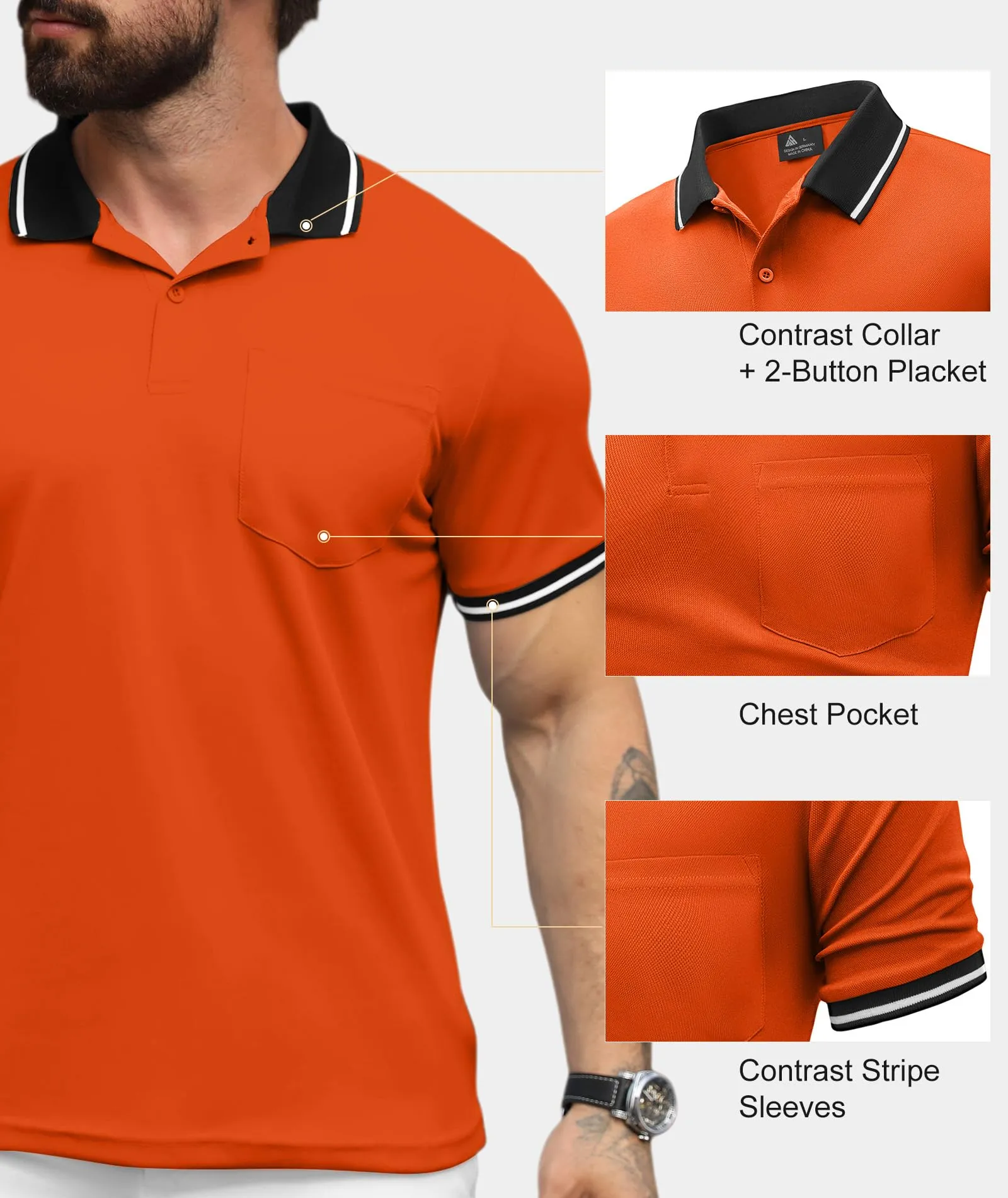 ZITY Polo Uomo Manica Corta Traspirante Arancione 3XL - immagine 4