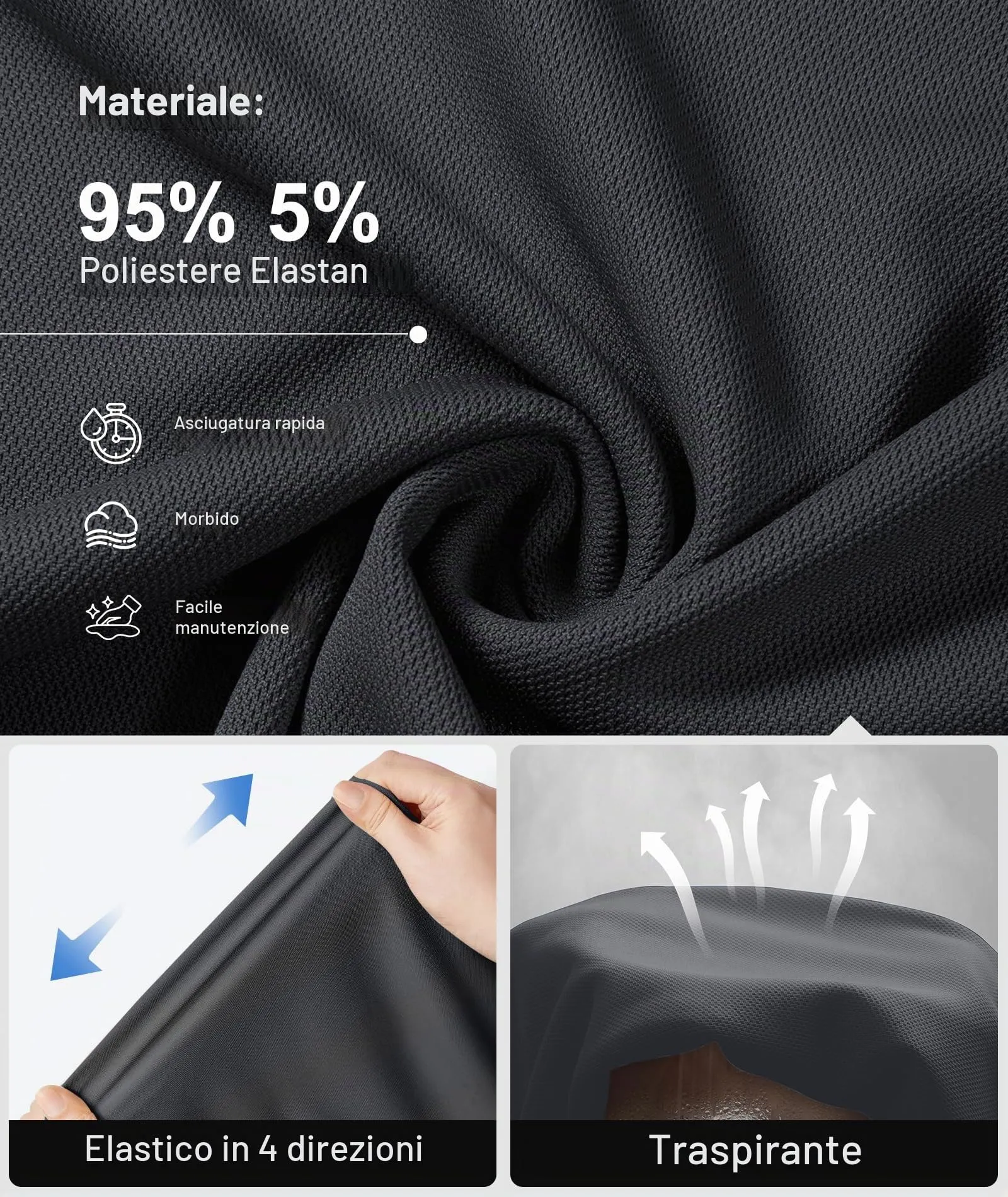 ZITY Polo Uomo Manica Corta Traspirante Grigio Scuro L - immagine 5