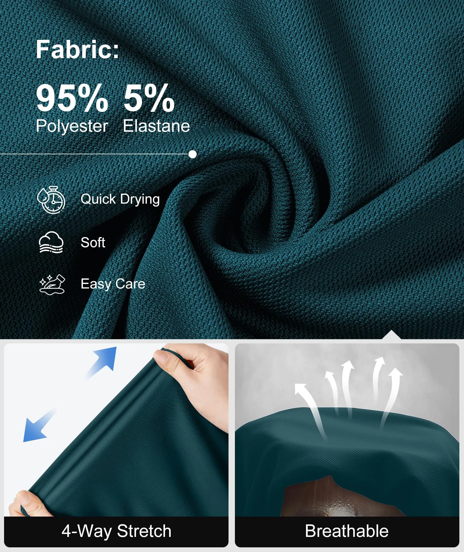 ZITY Polo Uomo Manica Corta Traspirante Verde Petrolio XL - immagine 5