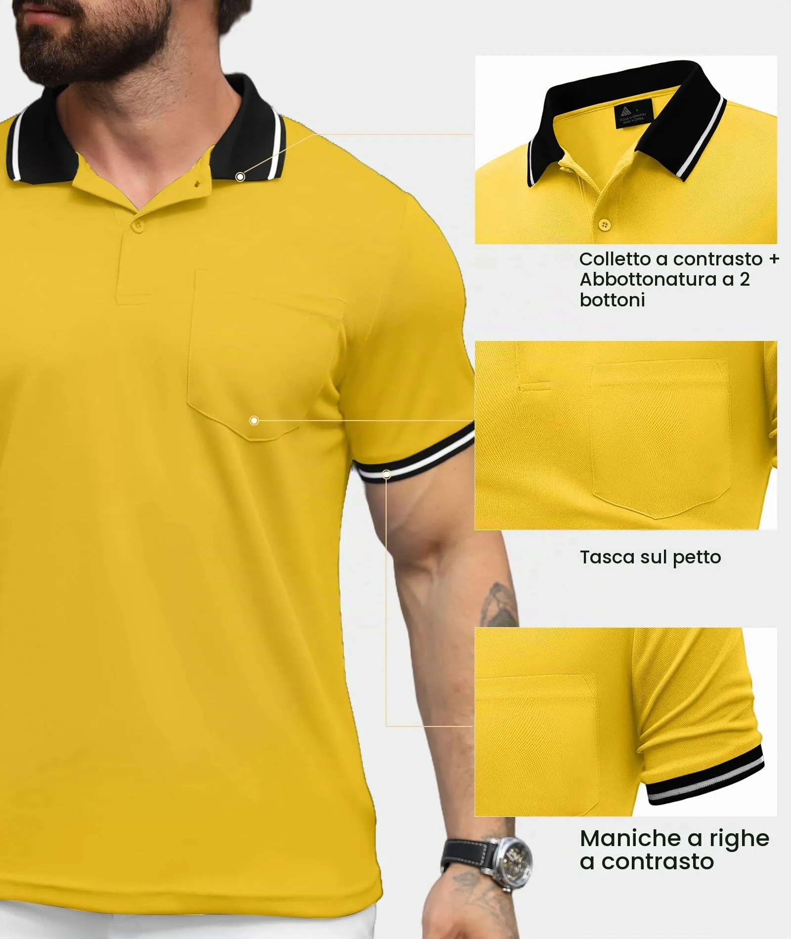ZITY Polo Uomo Manica Corta Traspirante Giallo Scuro 3XL - immagine 4