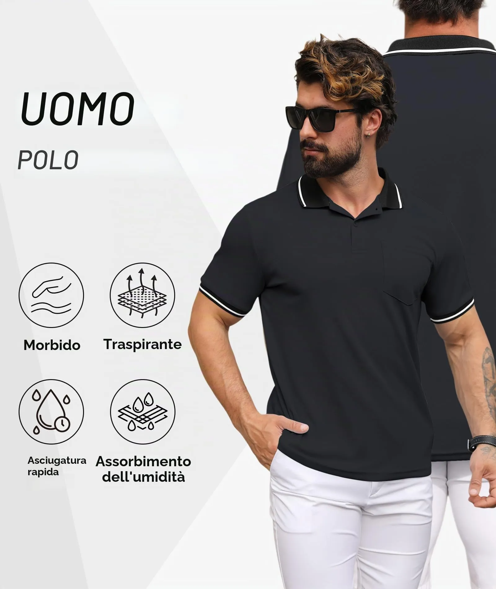 ZITY Polo Uomo Manica Corta Traspirante Grigio Scuro XL - immagine 3