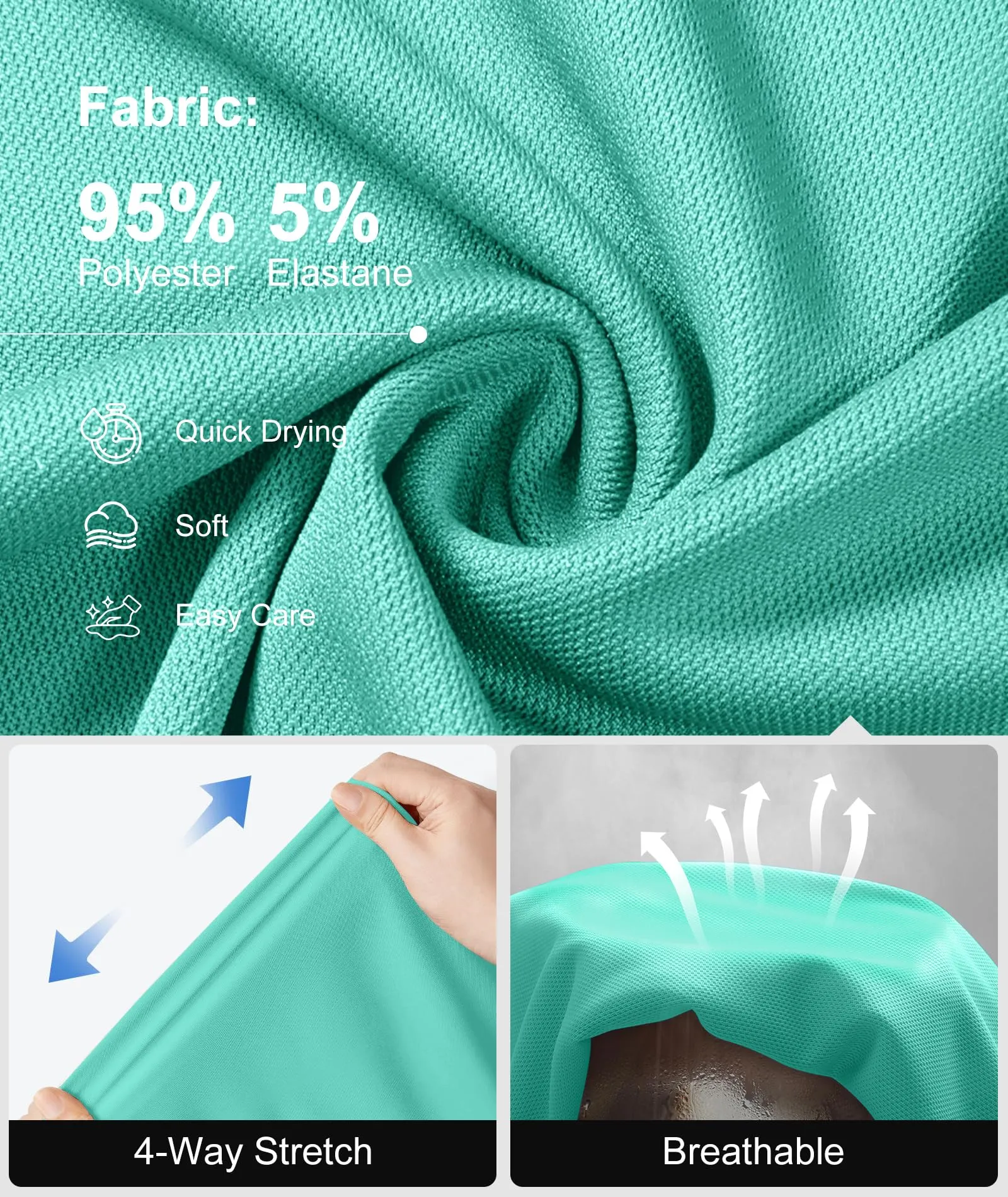 ZITY Polo Uomo Manica Corta Traspirante Blu Smeraldo XXL - immagine 5