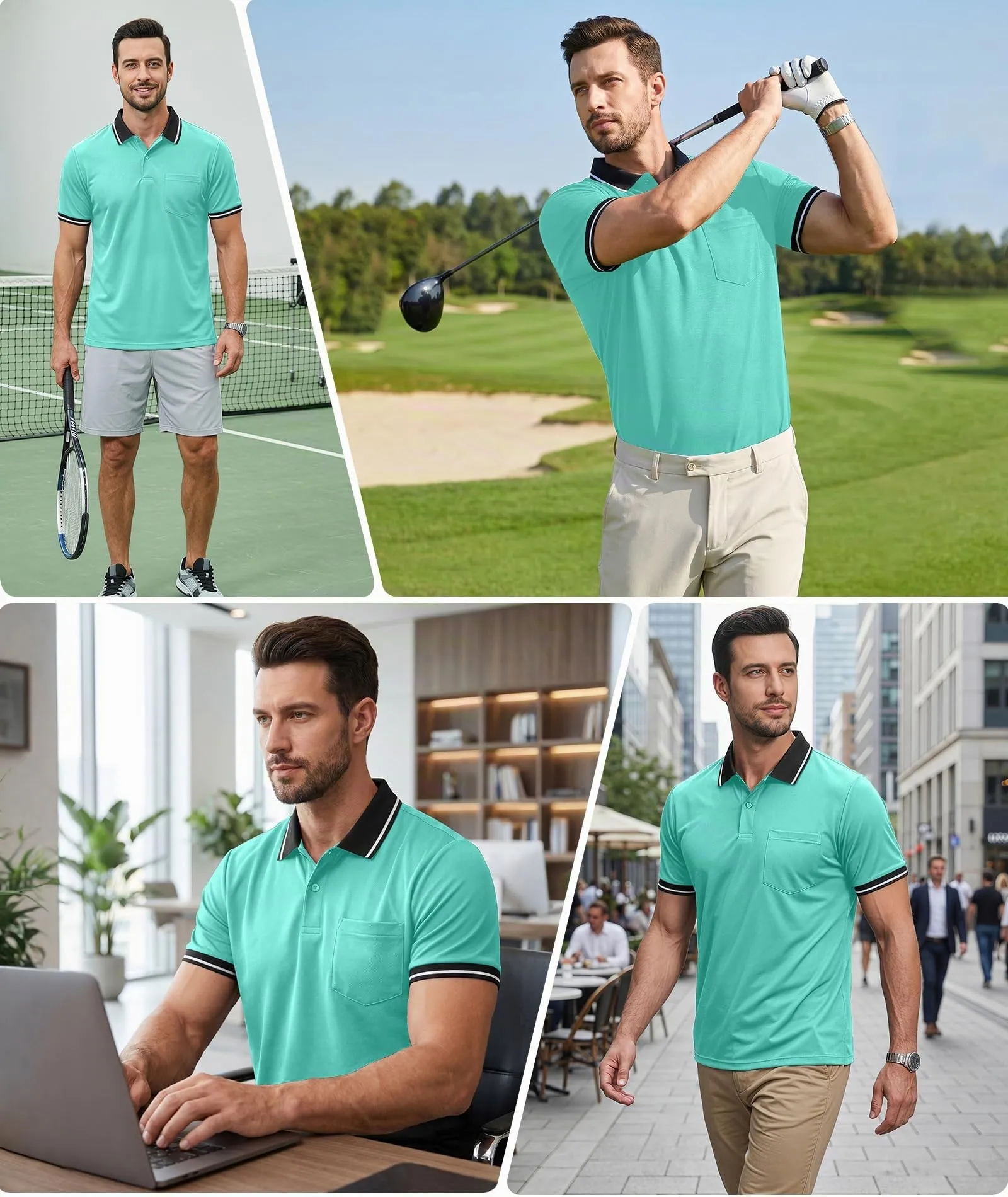 ZITY Polo Uomo Manica Corta Traspirante Blu Smeraldo XL - immagine 2