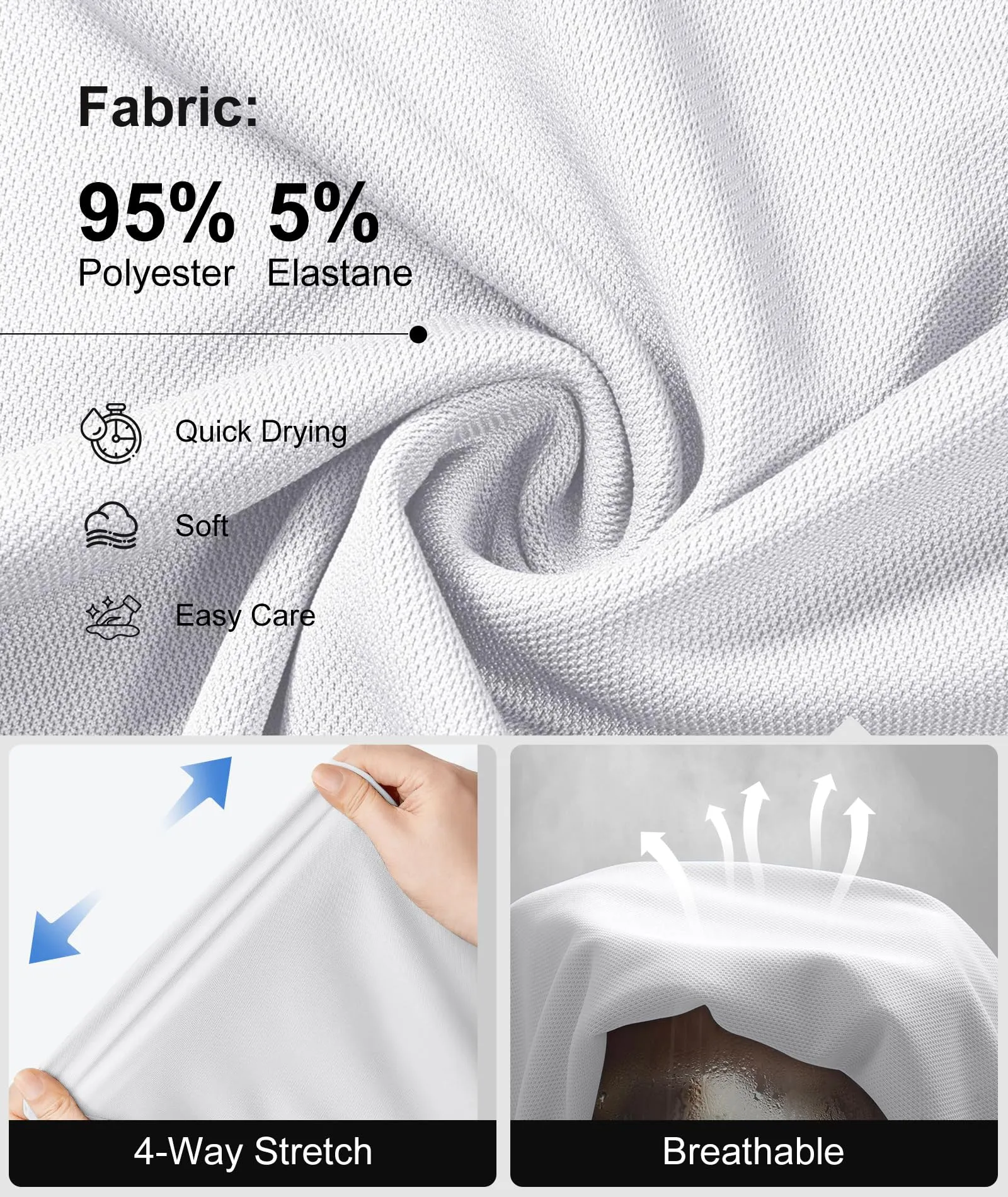 ZITY Polo Uomo Manica Corta Traspirante Bianco M - immagine 5