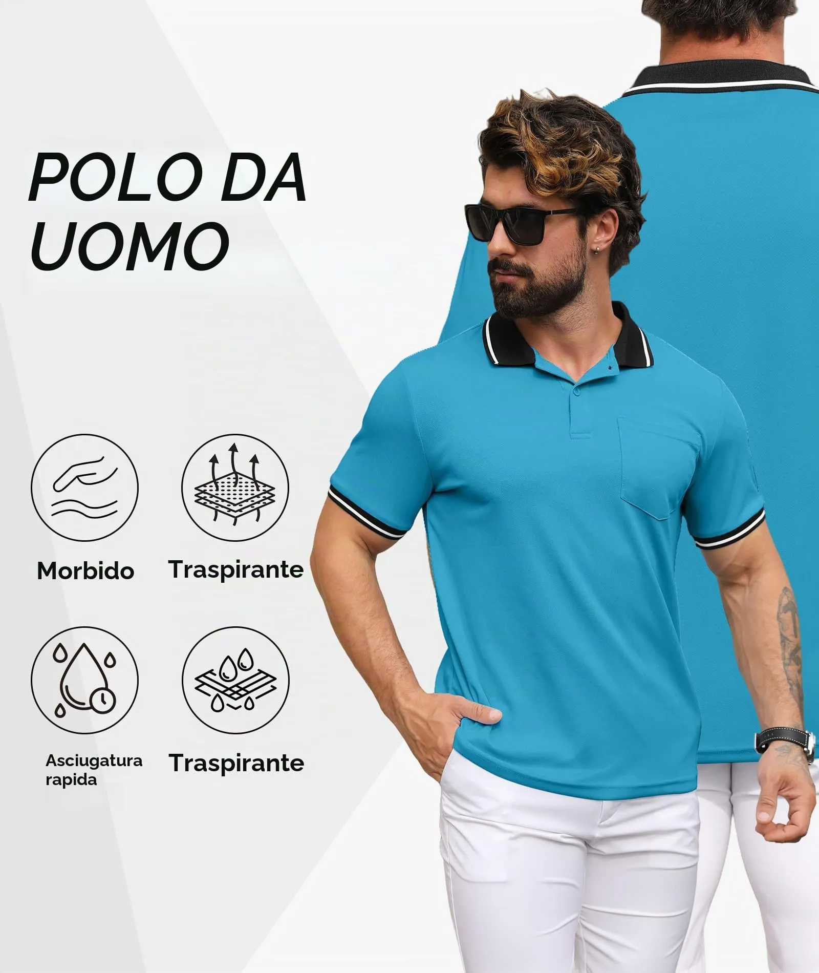 ZITY Polo Uomo Manica Corta Traspirante Blu-Verde L - immagine 3