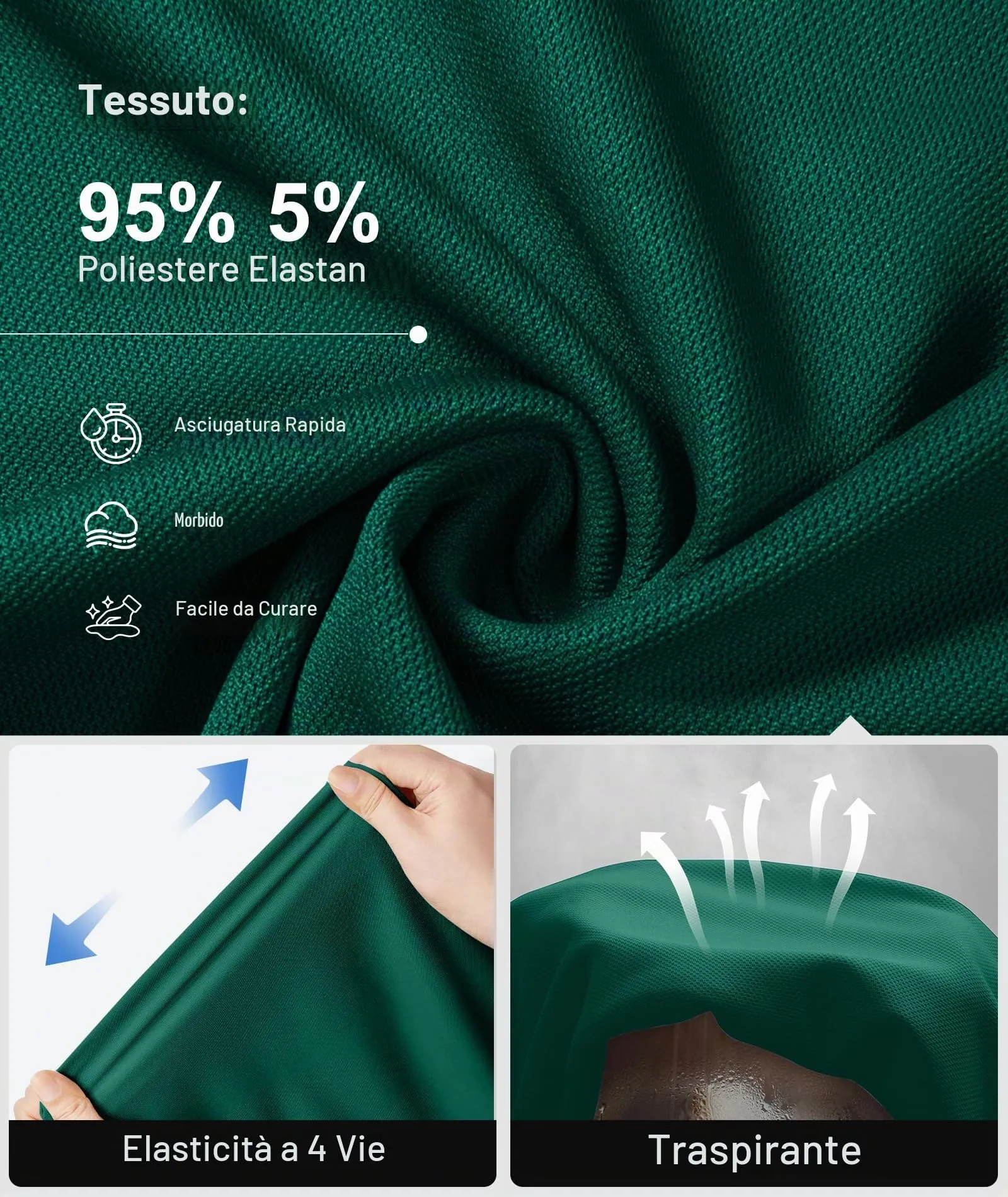 ZITY Polo Uomo Manica Corta Traspirante Verde Foresta L - immagine 5