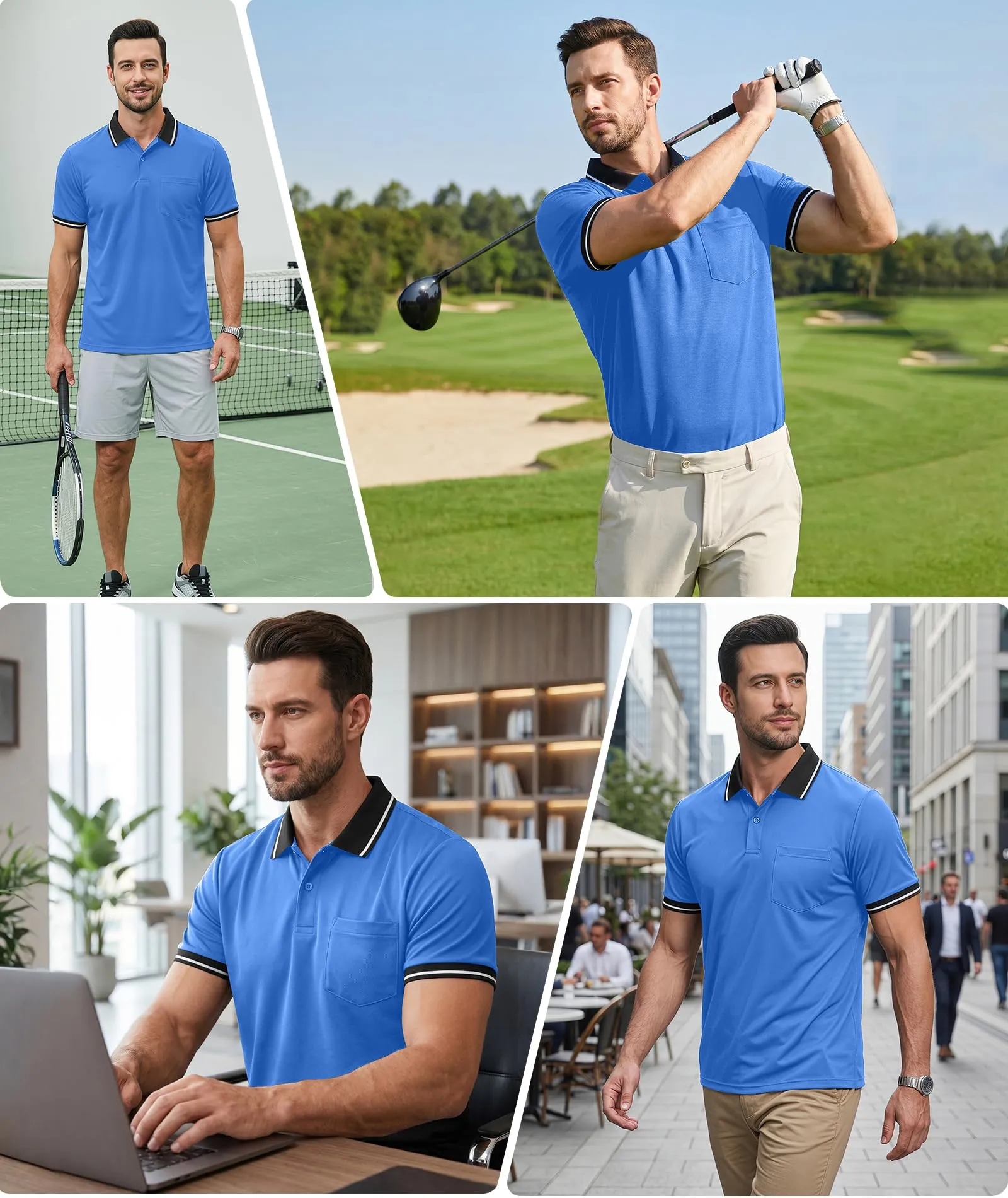 ZITY Polo Uomo Manica Corta Traspirante Azzurro XL - immagine 2