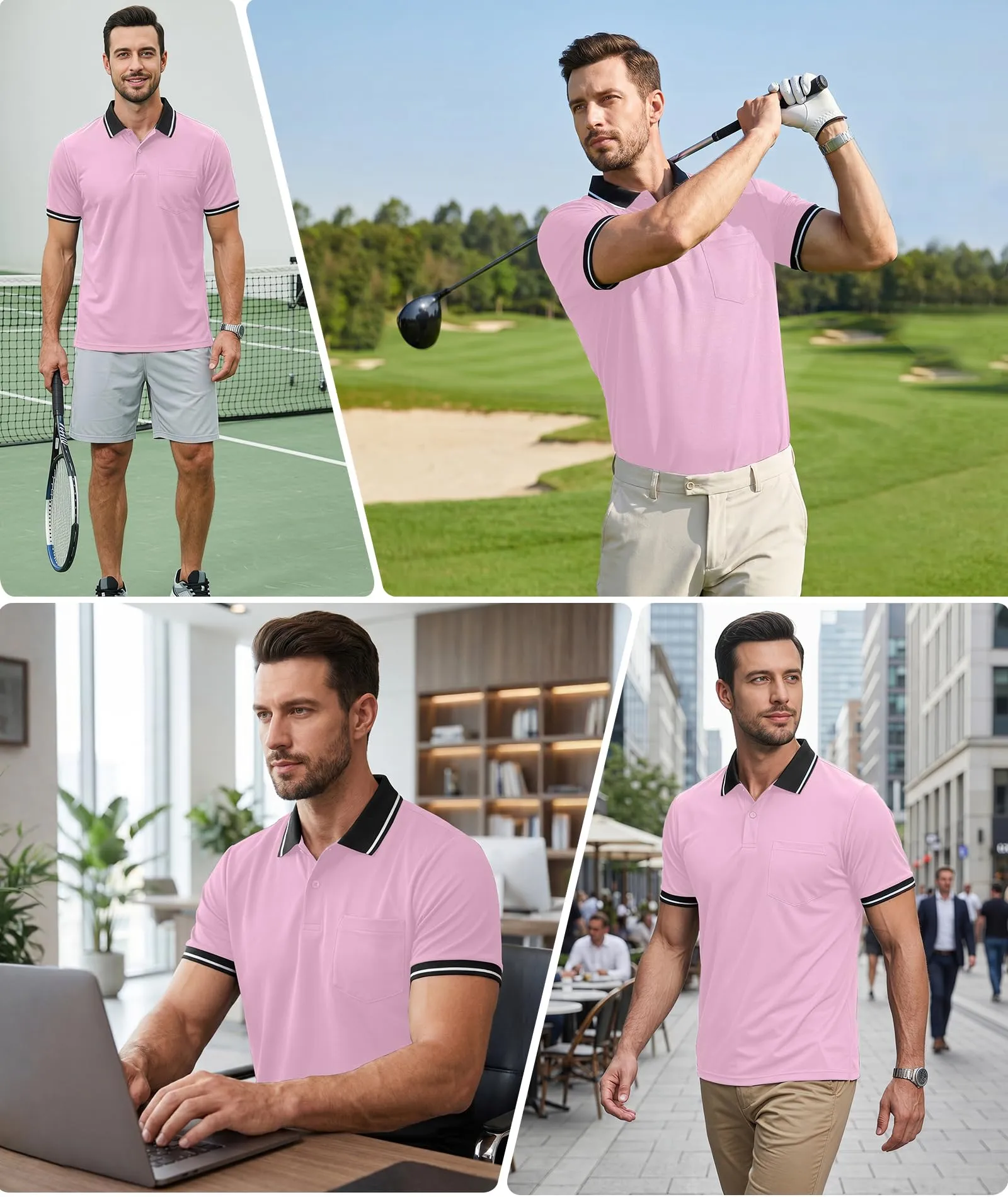 ZITY Polo Uomo Manica Corta Traspirante Rosa M - immagine 2