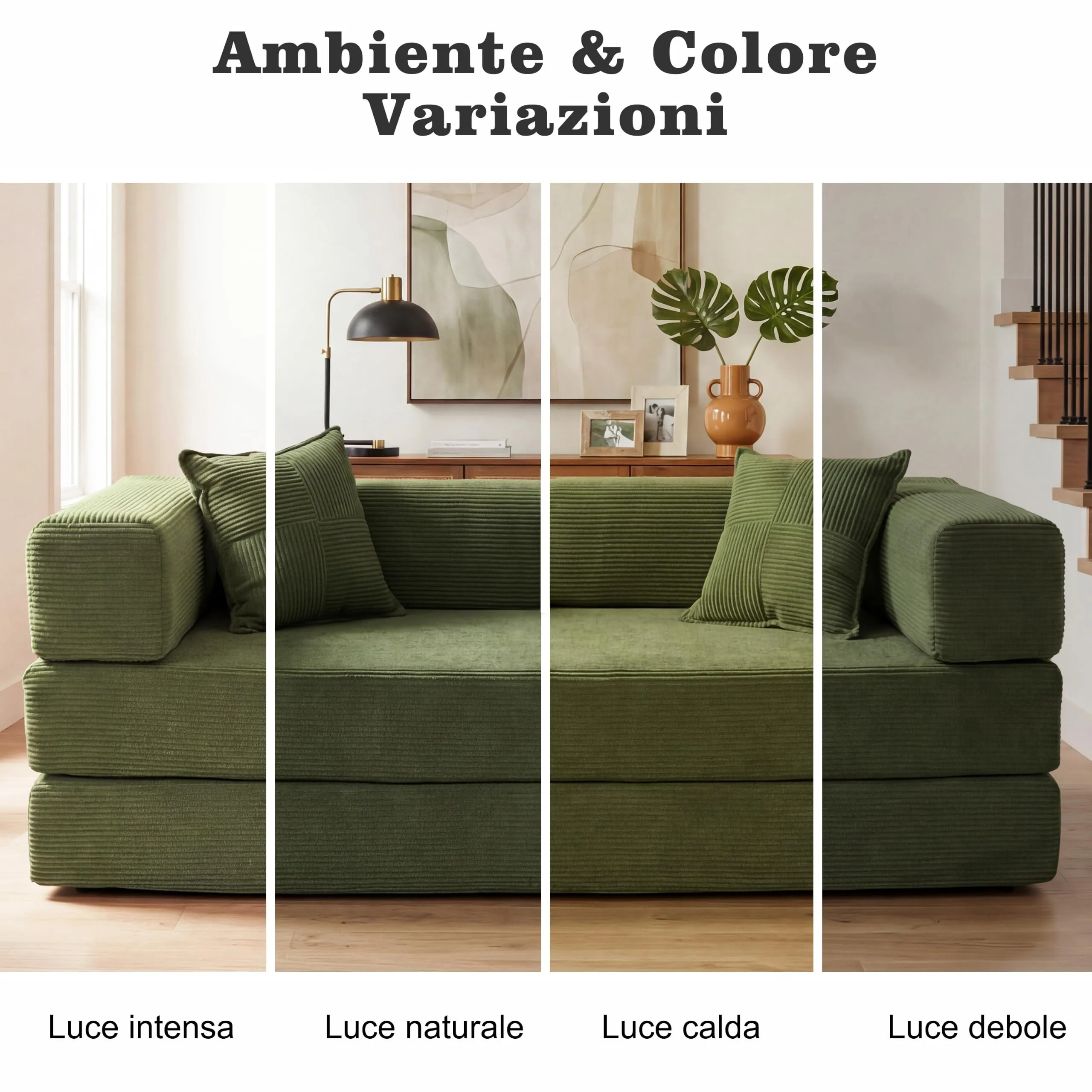 Vipbear Divano Letto 5-in-1 in Velluto a Coste, 200×100×70 cm, Verde - immagine 6