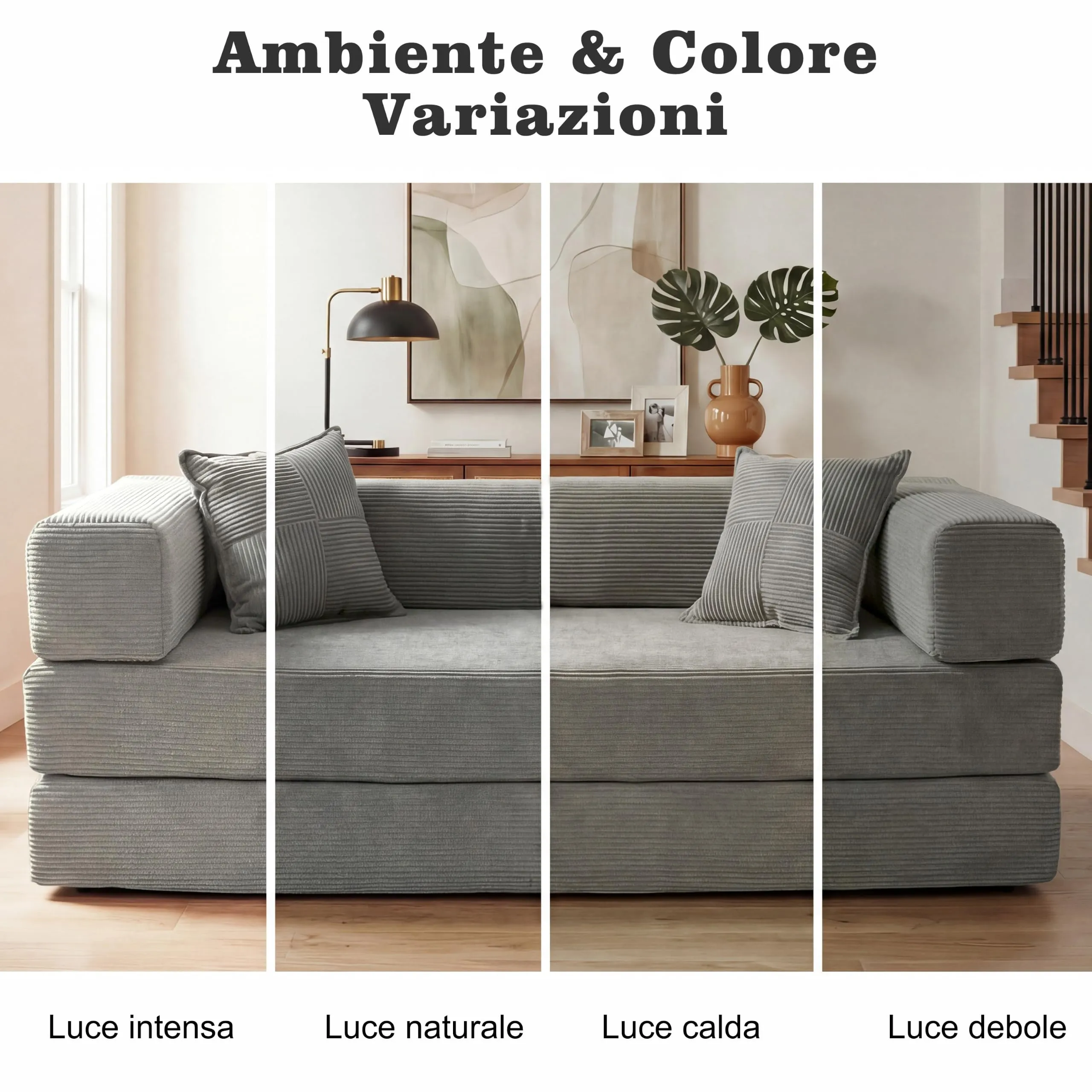 Vipbear Divano Letto in Velluto a Coste 200×100×70 cm, Trasformabile 5-in-1, Grigio - immagine 6
