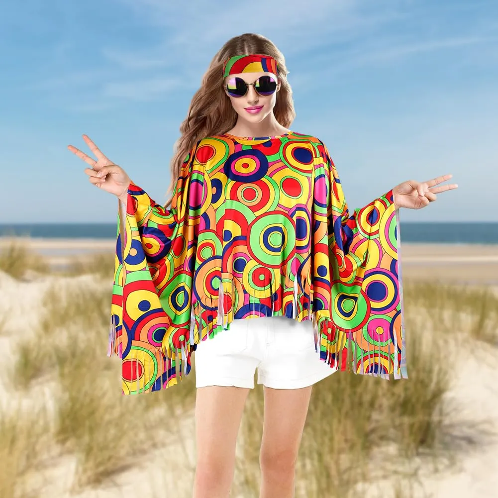 AOOWU Costume Hippie Donna, Set 10 Pezzi Accessori Stile Vintage Anni 70 - immagine 5