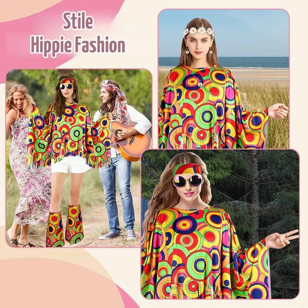 AOOWU Costume Hippie Donna, Set 10 Pezzi Accessori Stile Vintage Anni 70 - immagine 7