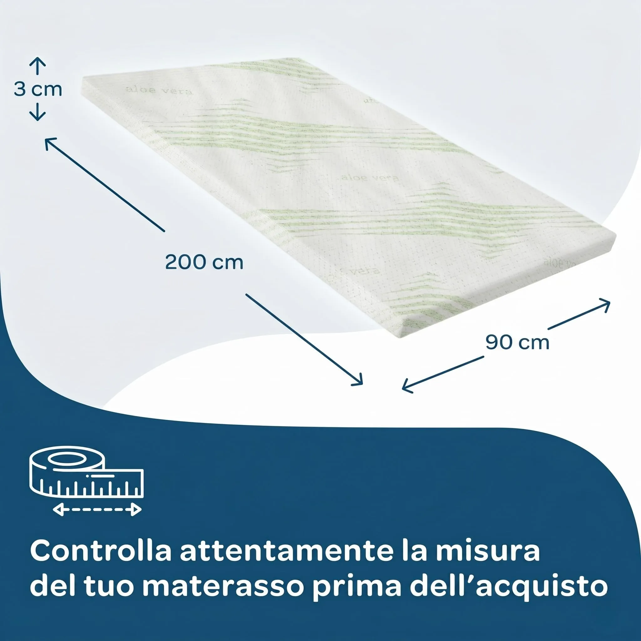 Dolci Sogni Topper Singolo 90x200 Memory Foam, Spessore 3 cm, Aloe Vera Sfoderabile, Made in Italy - immagine 3