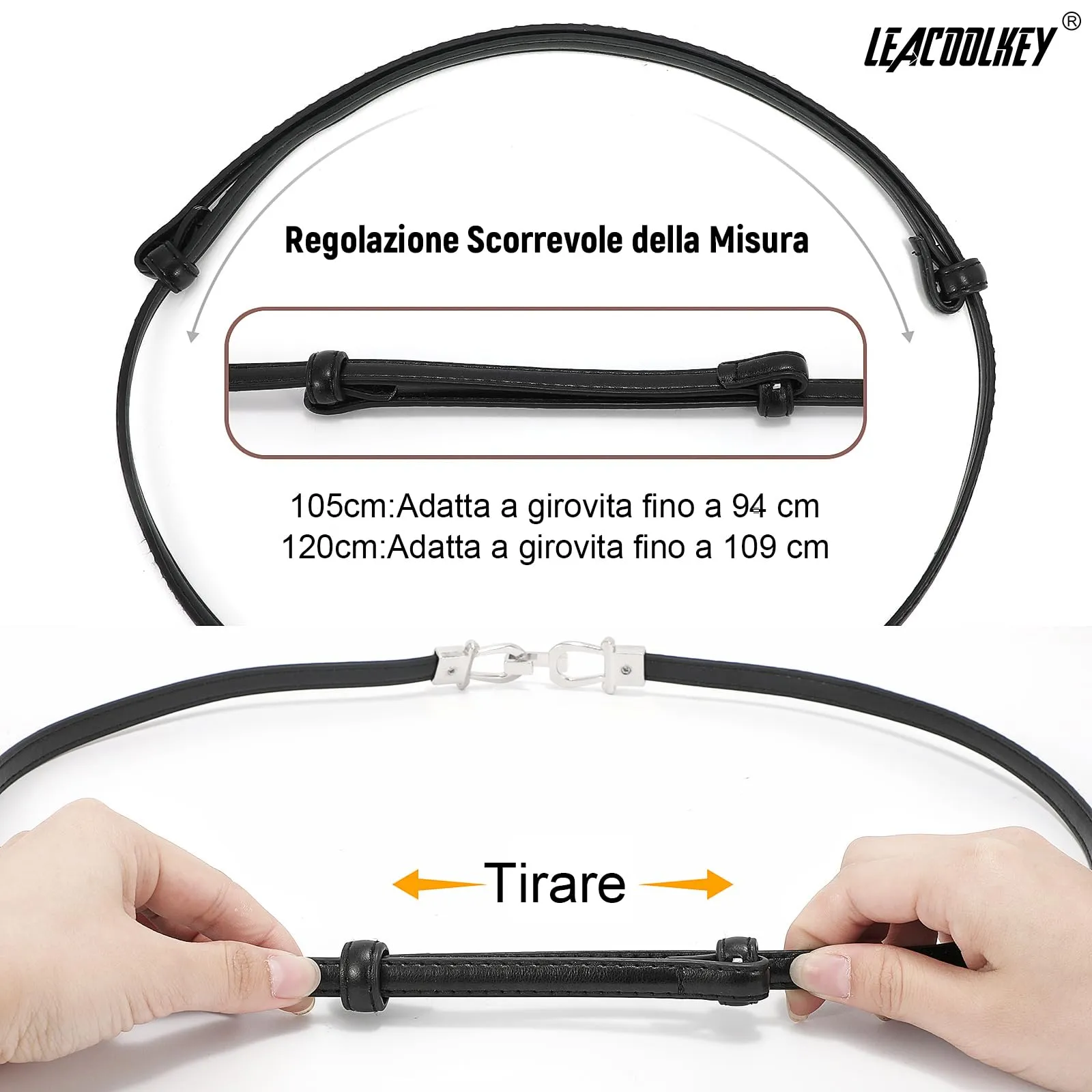 LEACOOLKEY Cintura Sottile in Pelle per Donna con Fibbia Dorata Argentata - immagine 6