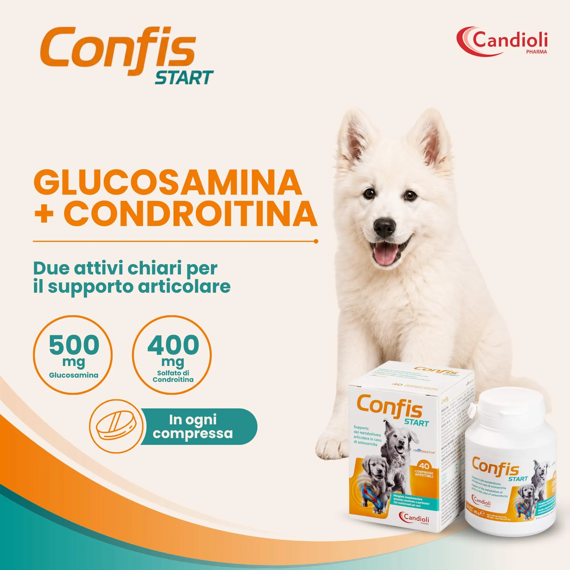 Candioli Confis Start Supporto Metabolismo Articolare per Cani, 40 Compresse, 80 g - immagine 3