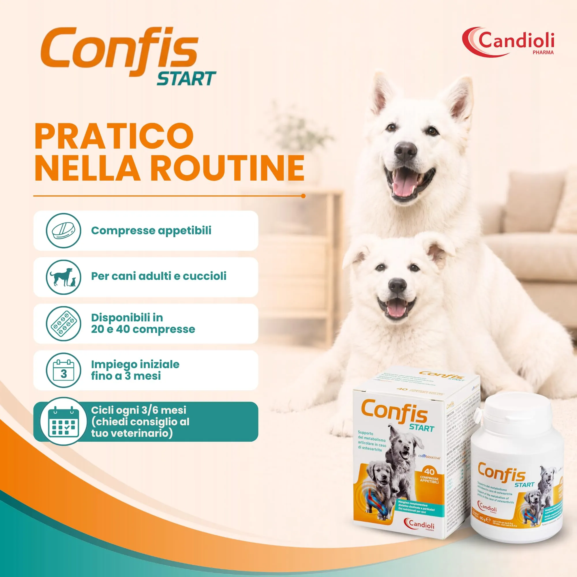 Candioli Confis Start Supporto Metabolismo Articolare per Cani, 40 Compresse, 80 g - immagine 4