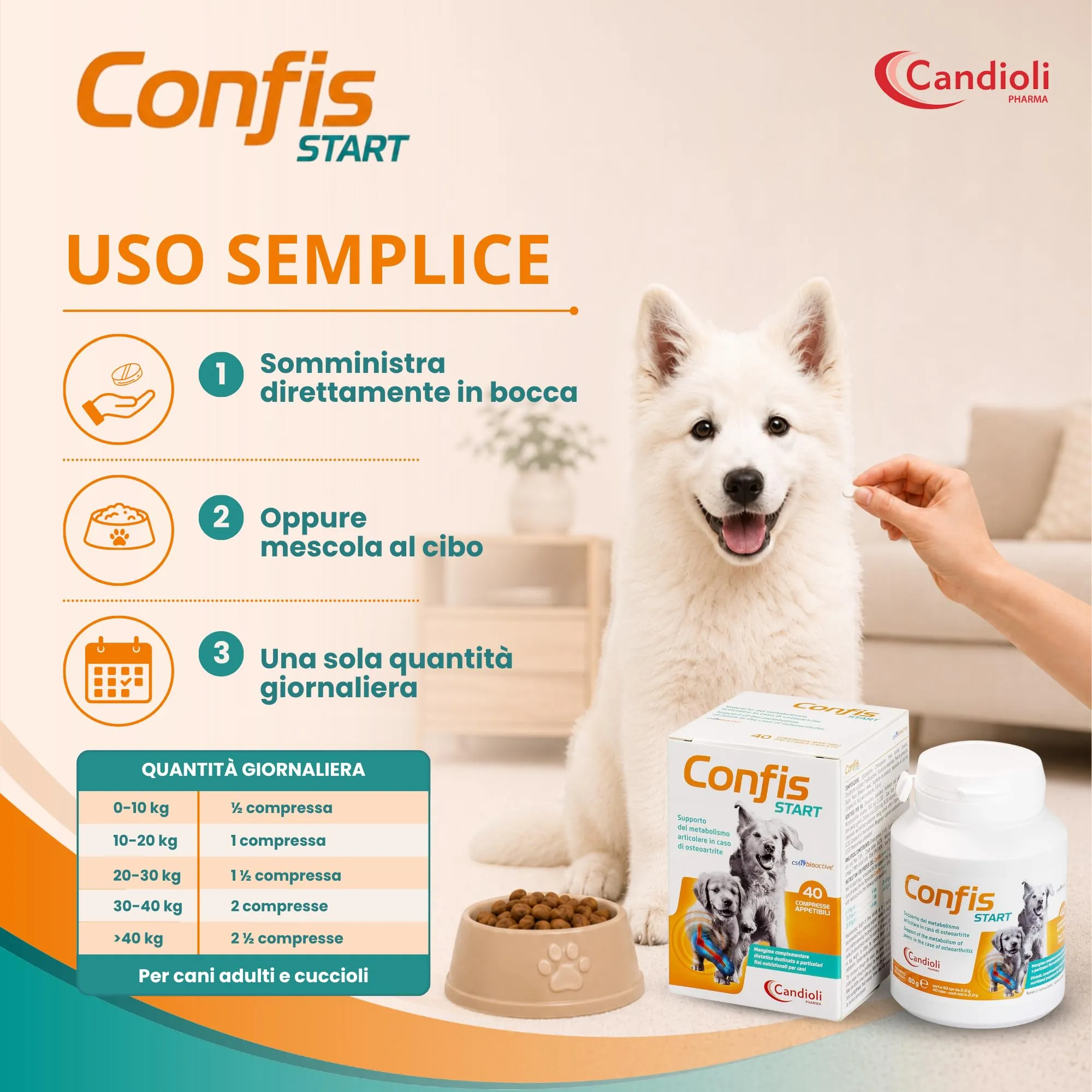 Candioli Confis Start Supporto Metabolismo Articolare per Cani, 40 Compresse, 80 g - immagine 5