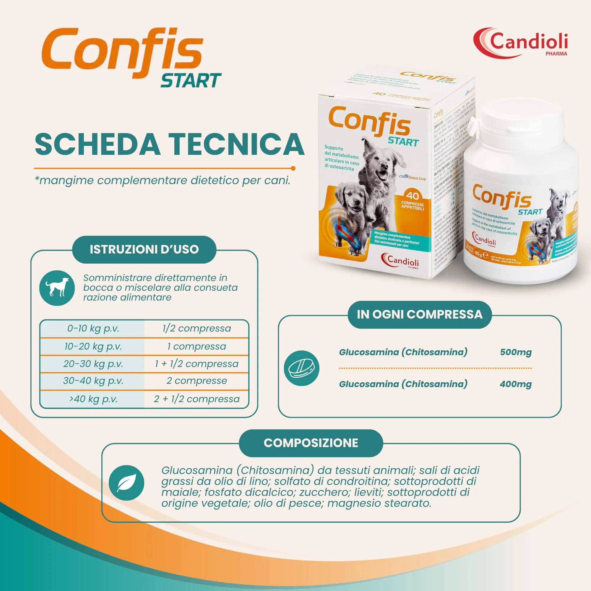 Candioli Confis Start Supporto Metabolismo Articolare per Cani, 40 Compresse, 80 g - immagine 6