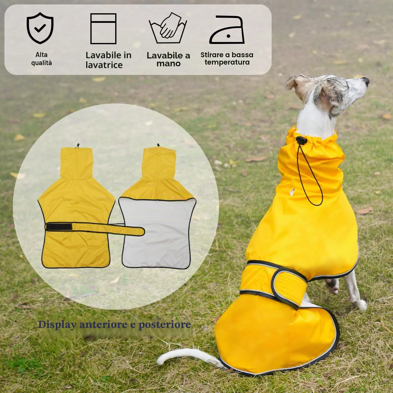 Geyecete Giacca Impermeabile per Cane, Leggera e Regolabile con Cinghie Riflettenti e Foro Pettorina, Giallo, S - immagine 5