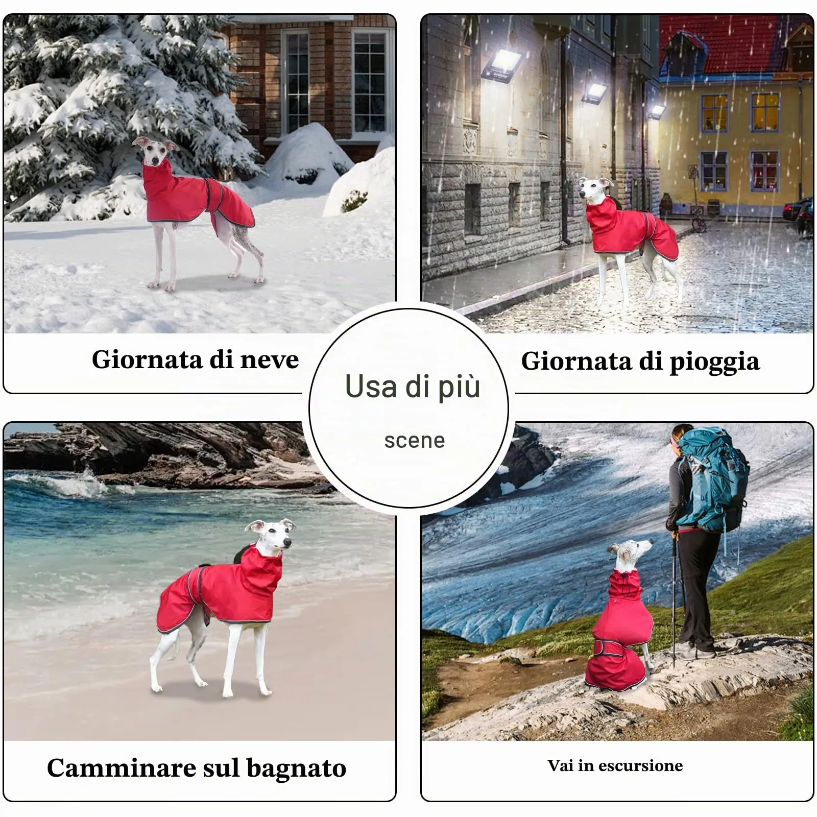 Geyecete Giacca Impermeabile per Cane Regolabile e Leggera con Cinghie Riflettenti e Foro Pettorina per Levrieri, Lurcher e Whippet, Rosso, M - immagine 6