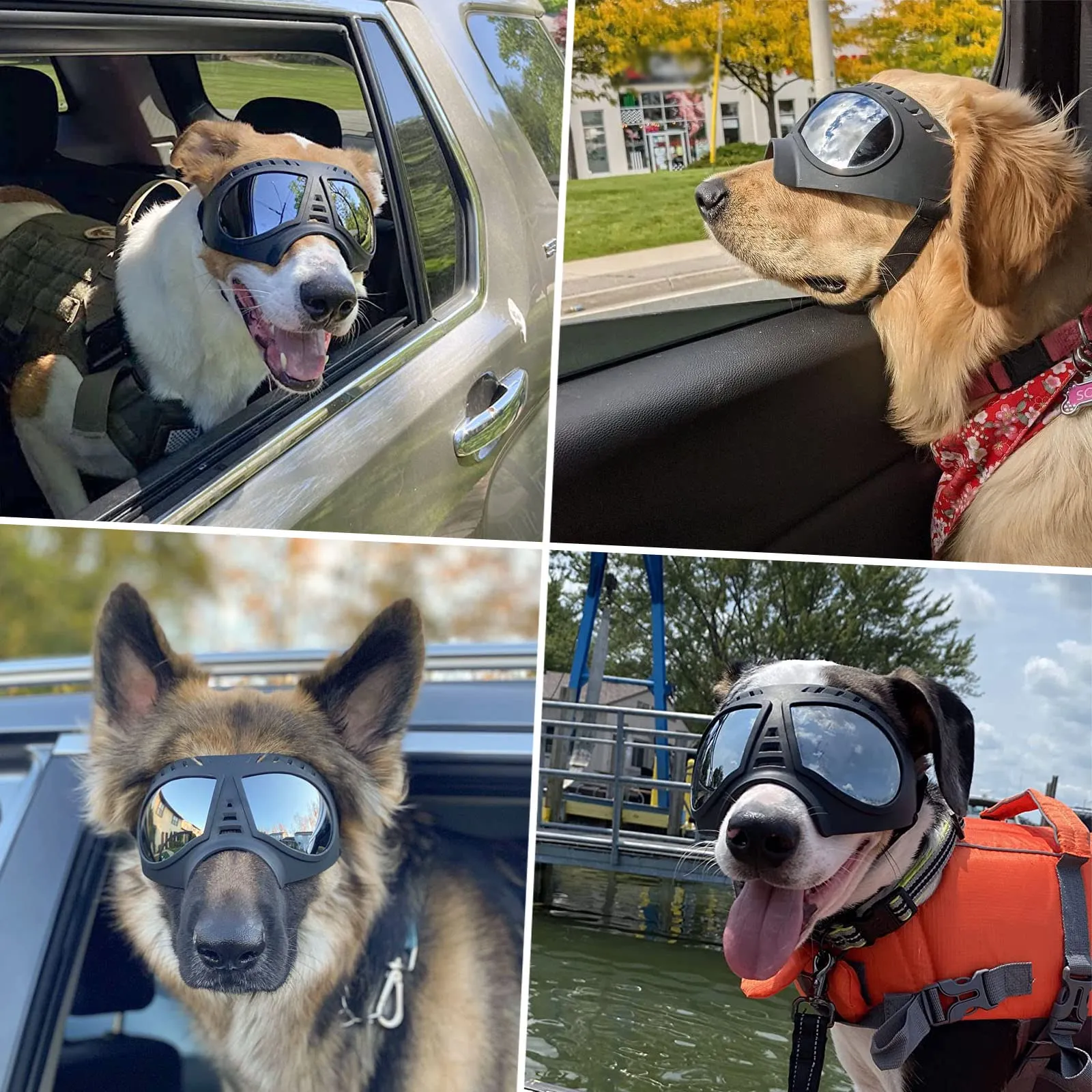 NAMSAN Occhiali da sole per cani taglia media e grande, UV, impermeabili e antivento, nero - immagine 2