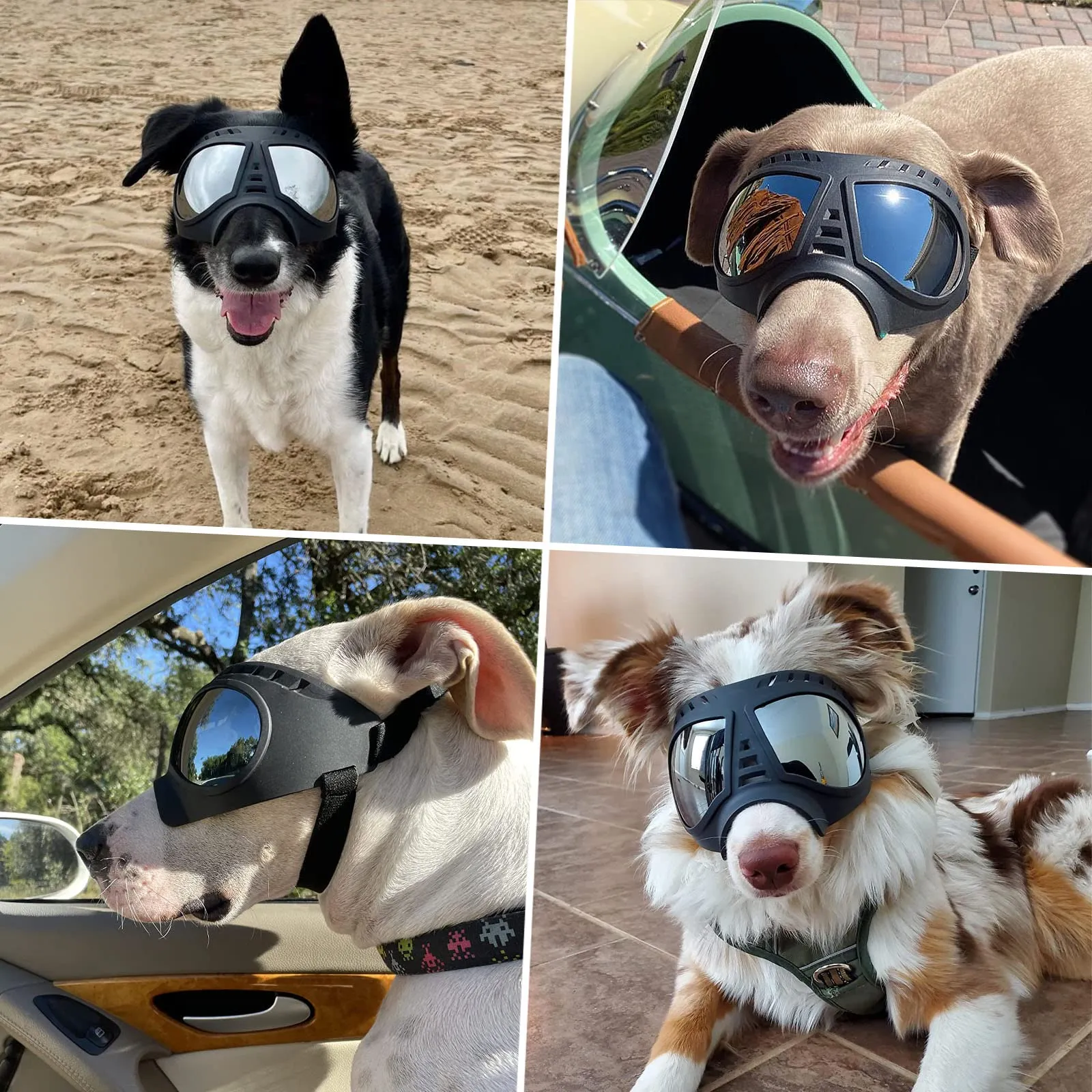NAMSAN Occhiali da sole per cani taglia media e grande, UV, impermeabili e antivento, nero - immagine 7