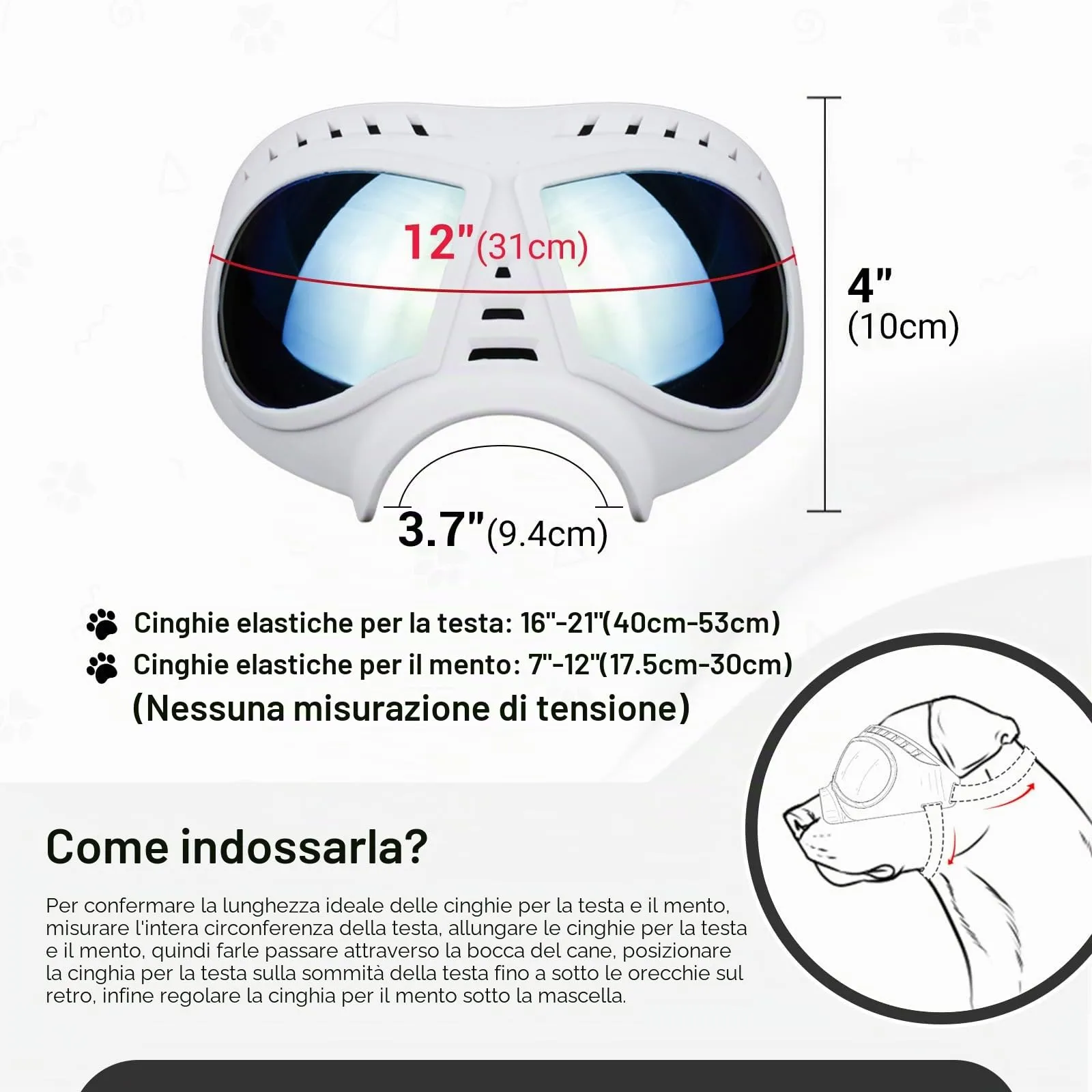 NAMSAN Occhiali da Sole per Cani Regolabili, Impermeabili e a Prova di Vento, Taglia L, Bianco - immagine 5