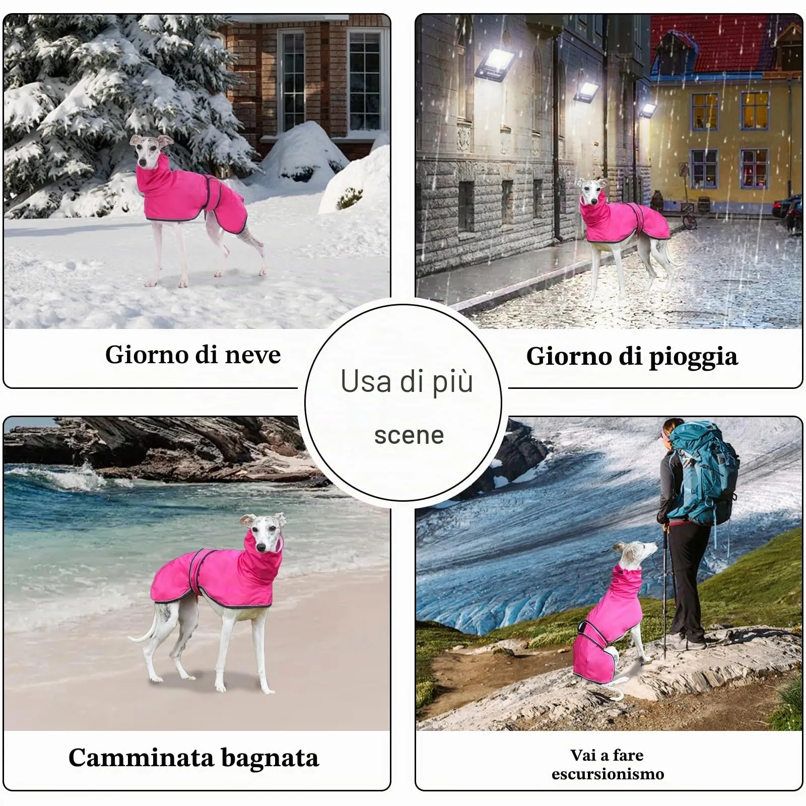 Geyecete Giacca Impermeabile per Cane per Levrieri, Lurcher e Whippet, con Cinghie Riflettenti e Foro Pettorina, Rosa, M - immagine 6
