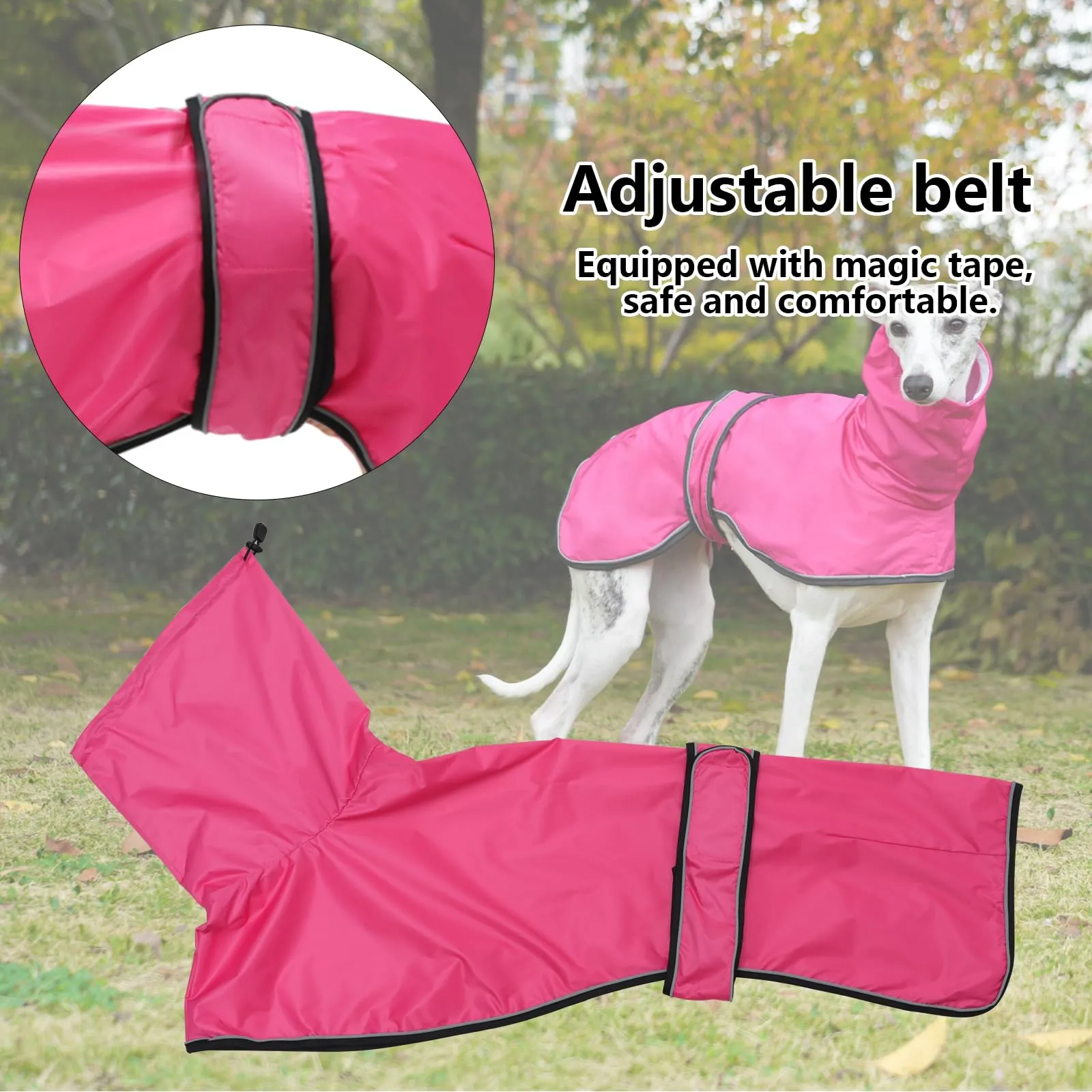 Geyecete Giacca Impermeabile per Cane, Regolabile e Leggera con Cinghie Riflettenti e Foro Pettorina, per Levrieri, Lurcher e Whippet, Rosa, XS - immagine 3