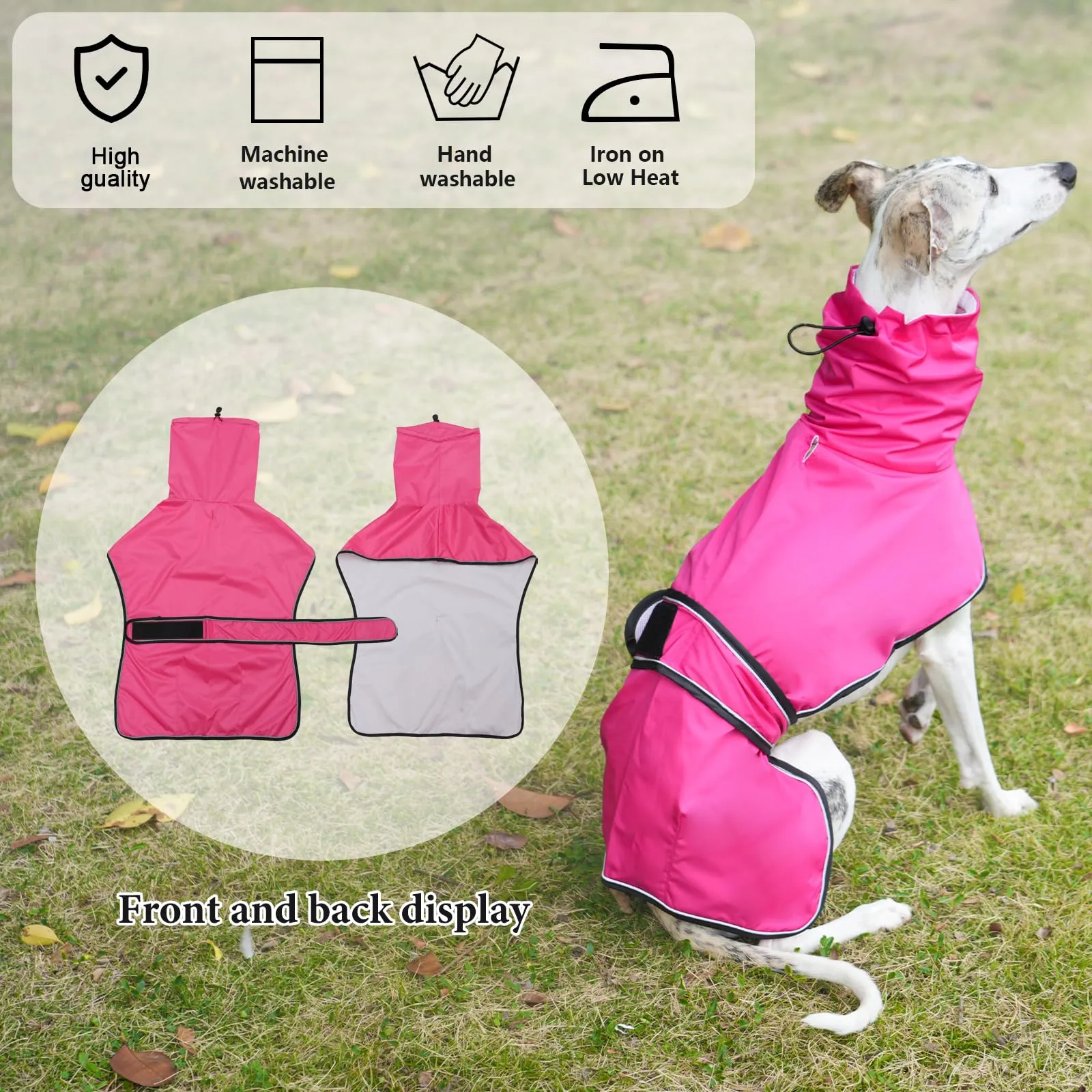 Geyecete Giacca Impermeabile per Cane, Regolabile e Leggera con Cinghie Riflettenti e Foro Pettorina, per Levrieri, Lurcher e Whippet, Rosa, XS - immagine 5