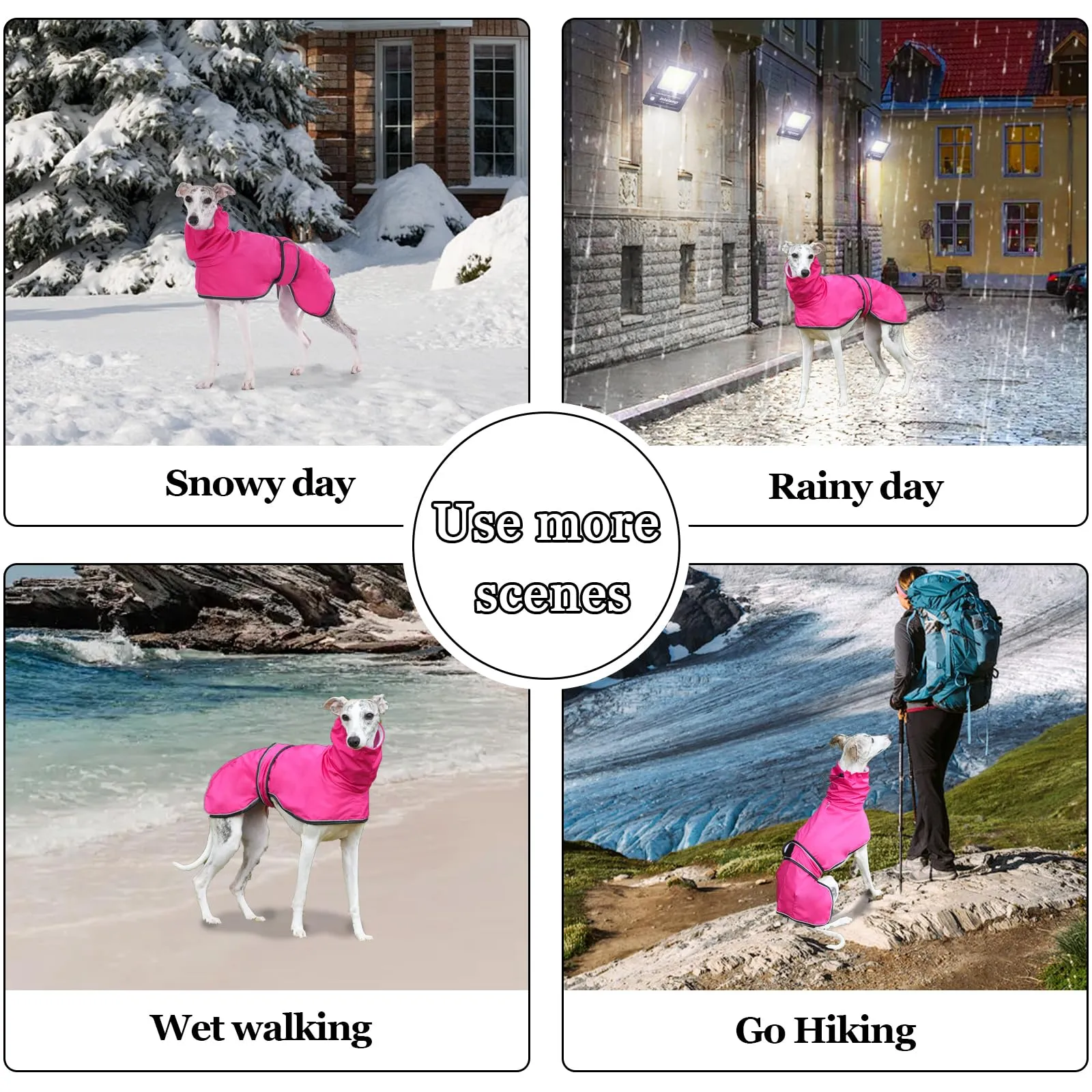Geyecete Giacca Impermeabile per Cane, Regolabile e Leggera con Cinghie Riflettenti e Foro Pettorina, per Levrieri, Lurcher e Whippet, Rosa, XS - immagine 6
