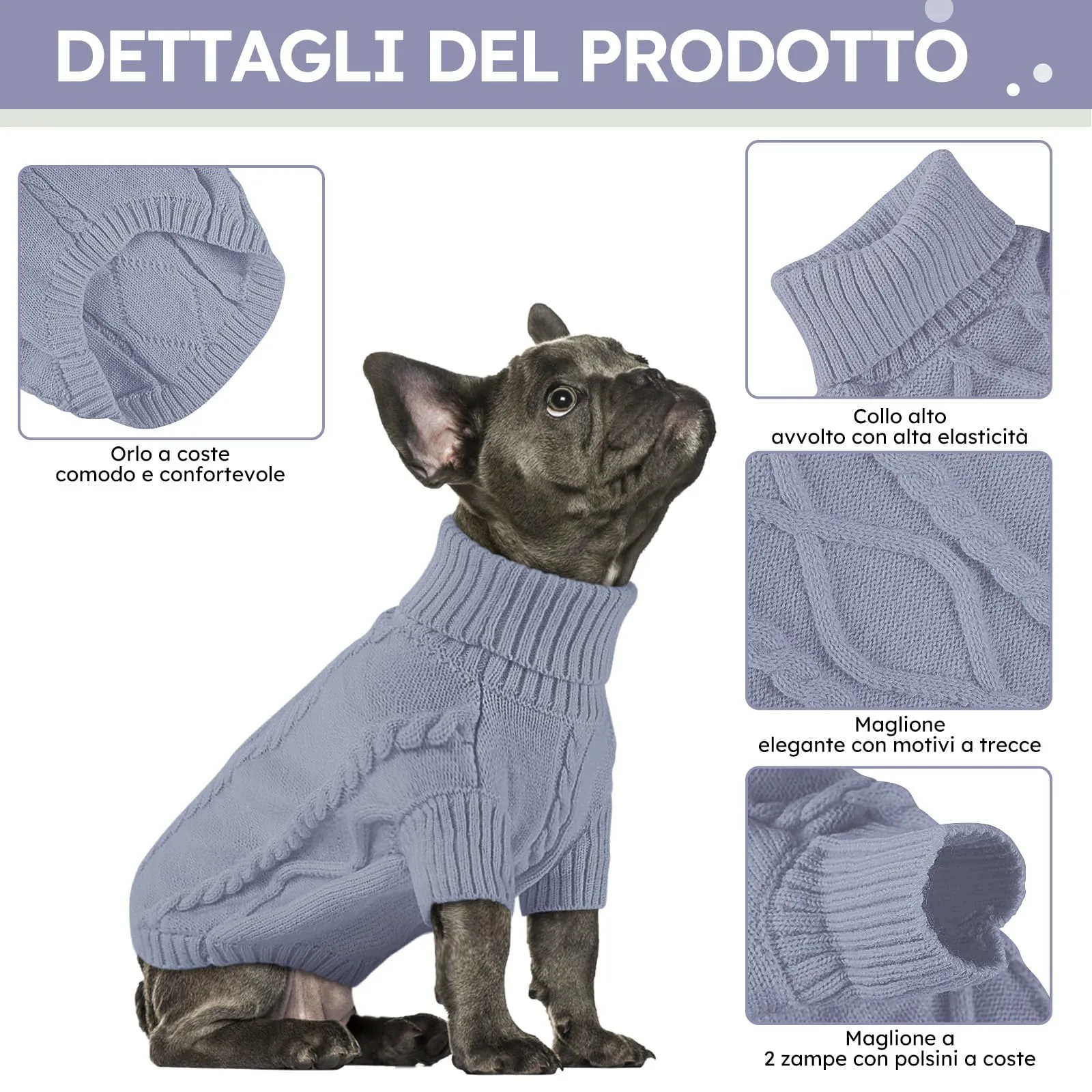 Queenmore Maglione Caldo a Collo Alto per Cani e Gatti, Grigio, XL - immagine 3