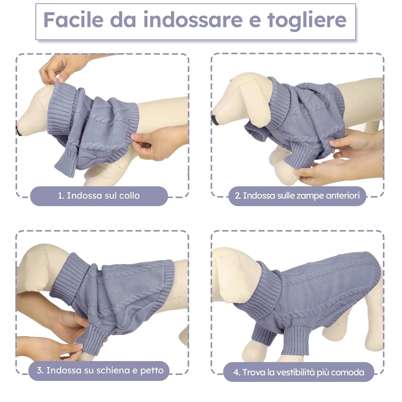 Queenmore Maglione Caldo a Collo Alto per Cani e Gatti, Grigio, XL - immagine 5