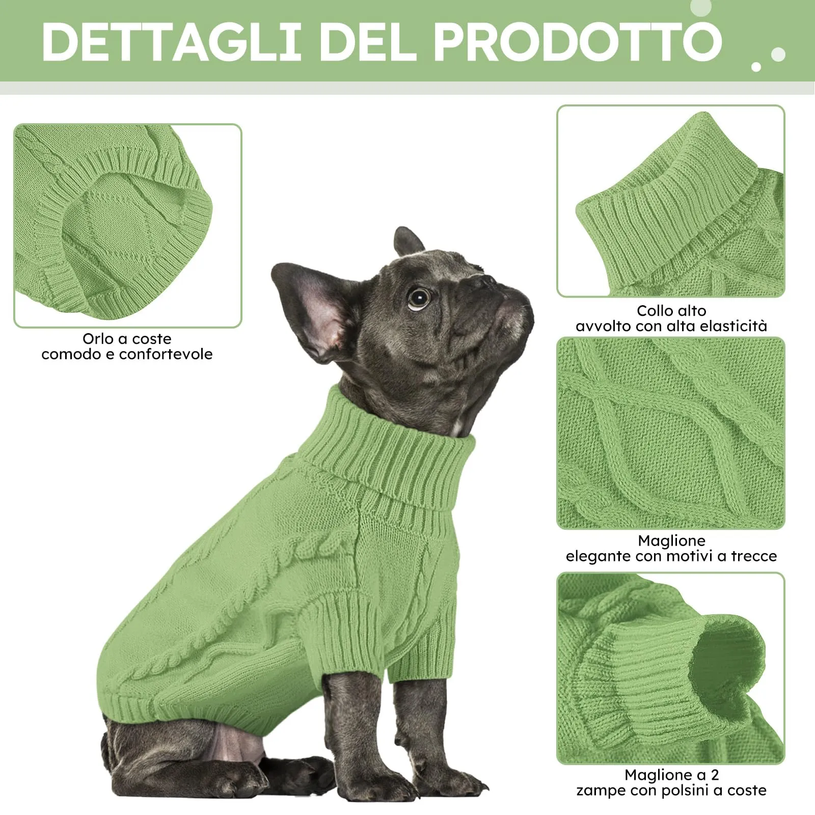 Queenmore Maglione per Cane a Treccia, Verde, XL - immagine 3