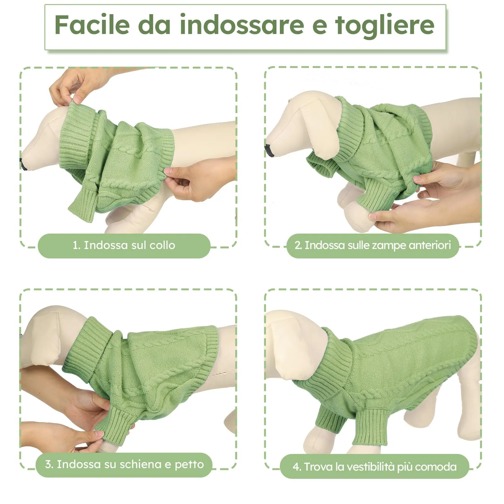 Queenmore Maglione per Cane e Gatto a Collo Alto, Taglia L, Verde - immagine 5