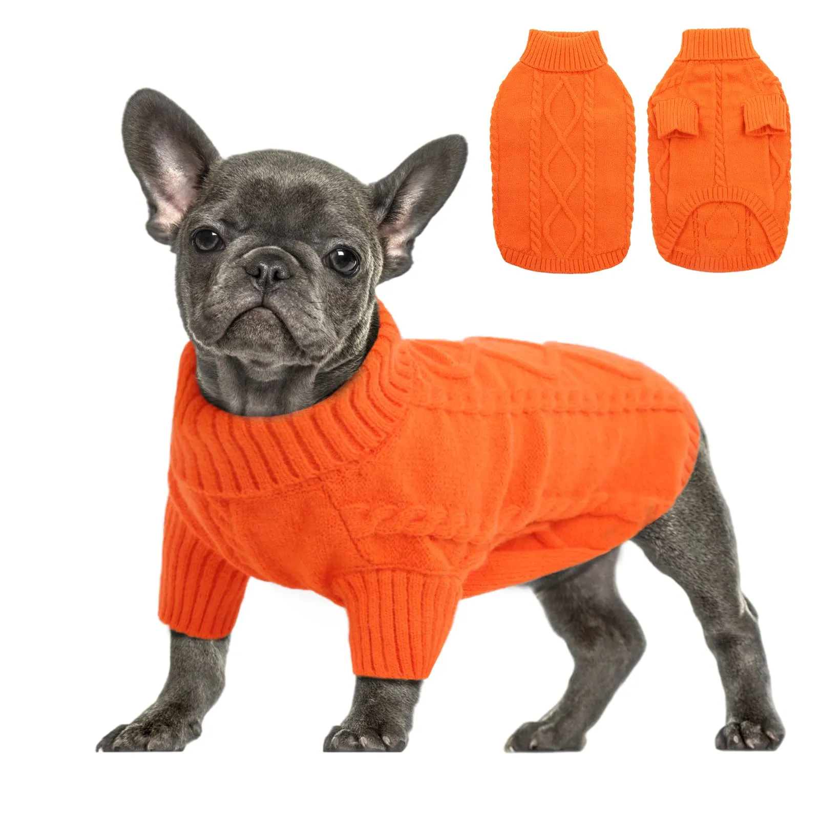 Queenmore Maglione per Cani a Treccia Caldo ed Elastico, Arancione, XS - immagine 1