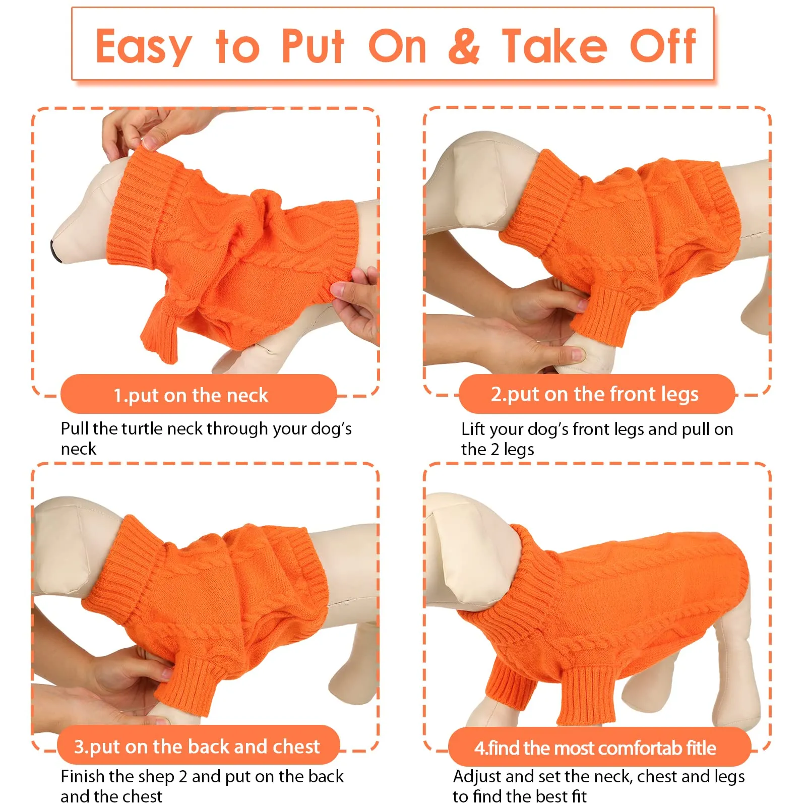 Queenmore Maglione per Cani a Treccia Caldo ed Elastico, Arancione, XS - immagine 5