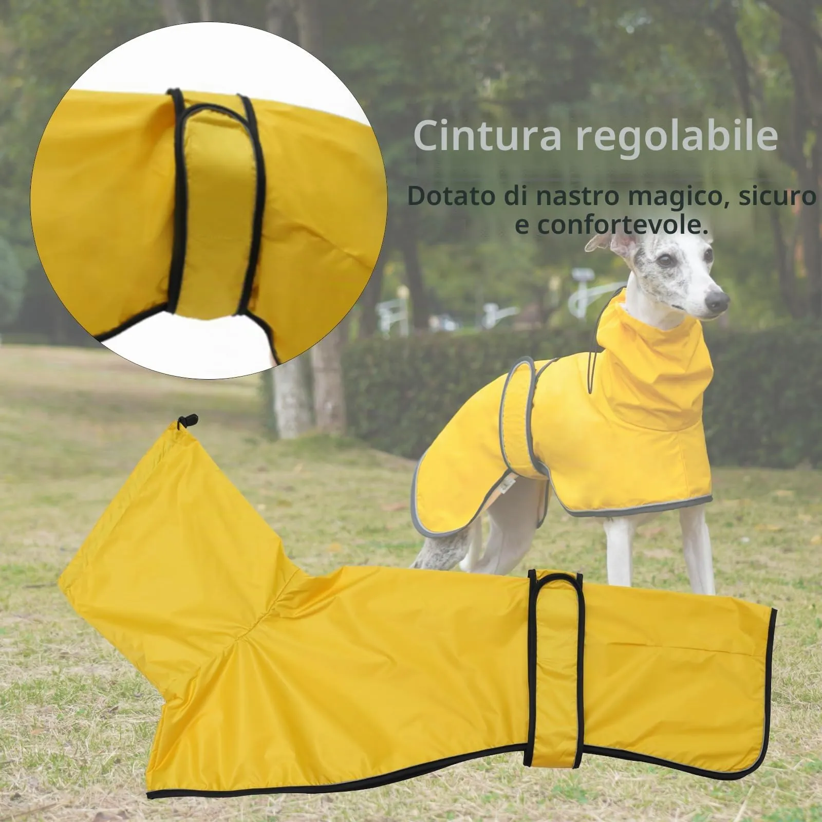 Geyecete Giacca Impermeabile per Cane, Riflettente con Foro Pettorina per Levrieri, Lurcher e Whippet, Giallo, XL - immagine 3