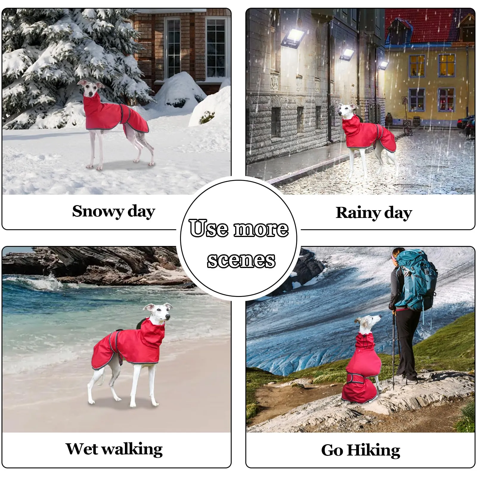 Geyecete Giacca Impermeabile per Cane, Regolabile e Leggera con Cinghie Riflettenti e Foro Pettorina per Levrieri, Lurcher e Whippet - Rosso - S - immagine 6