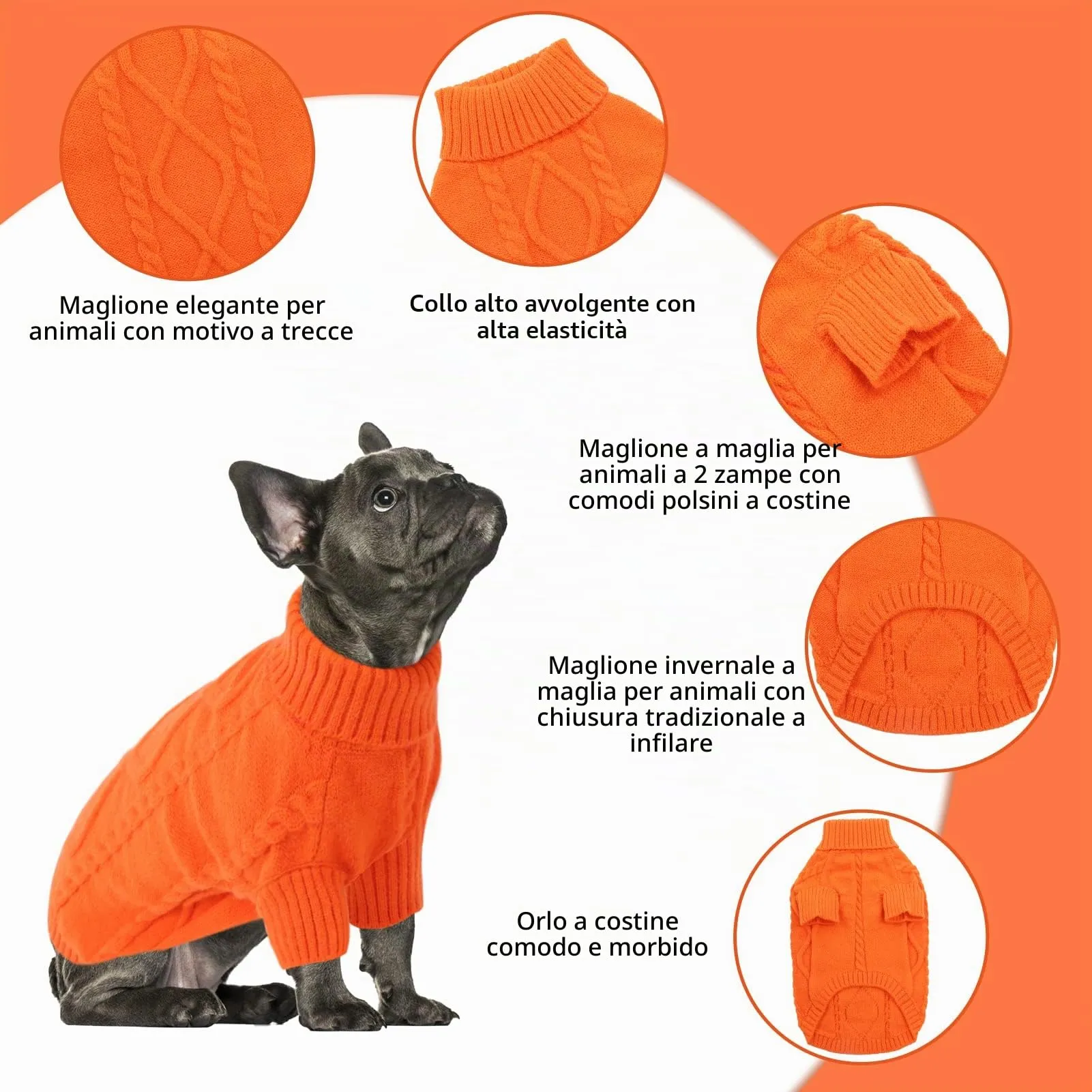 Queenmore Maglione per Cani Bassotto Caldo Elastico con Collo Alto, Arancione, XL - immagine 3