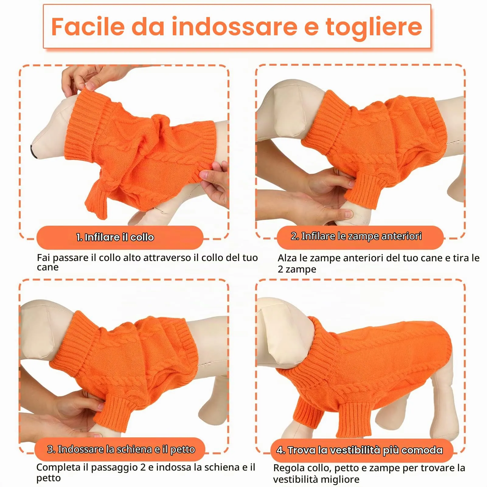 Queenmore Maglione per Cani Bassotto Caldo Elastico con Collo Alto, Arancione, XL - immagine 5